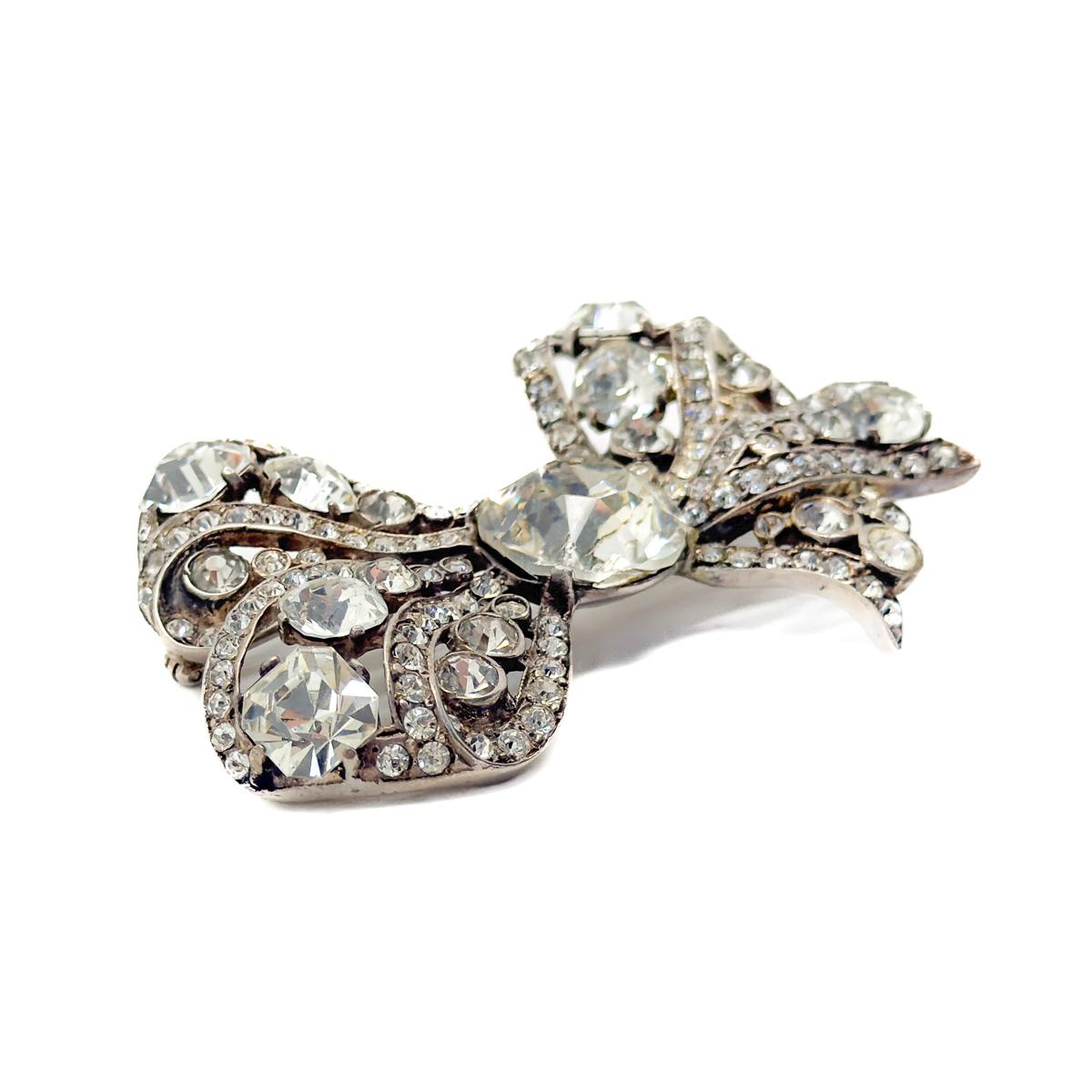 Eisenberg Original Sterling Silver/Crystal Bow Brooch 1940s SEE CONDITION REPORT For Sale 3
