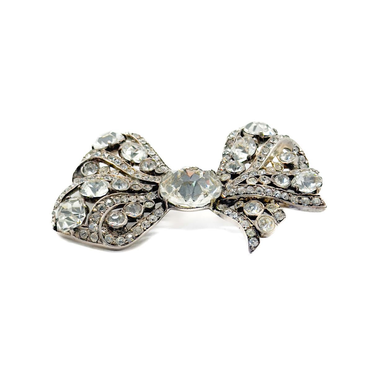 Eisenberg Original Sterling Silver/Crystal Bow Brooch 1940s SEE CONDITION REPORT For Sale 4