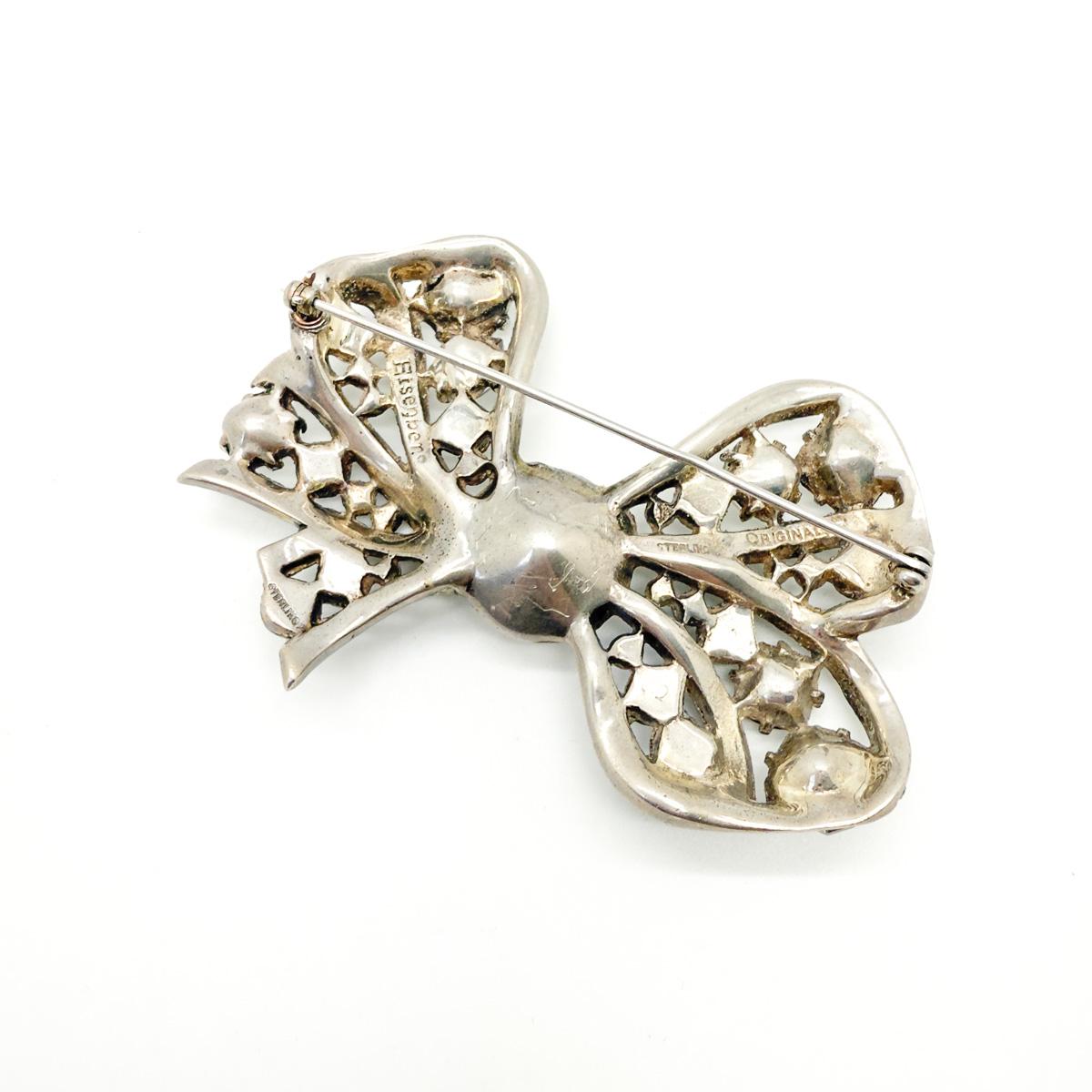 Eisenberg Original Sterling Silver/Crystal Bow Brooch 1940s SEE CONDITION REPORT For Sale 5