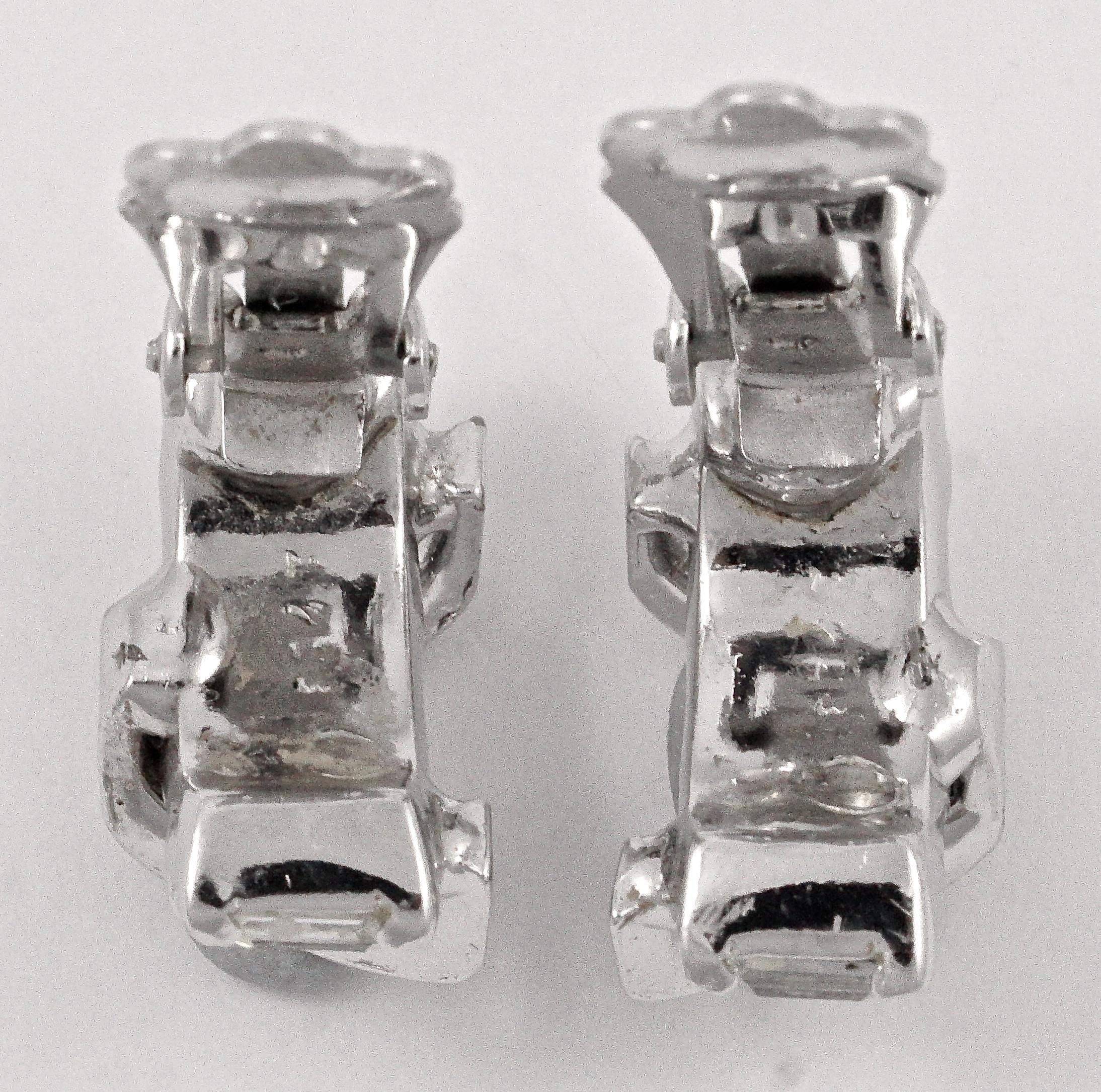 Eisenberg Silver Tone and Clear Rhinestone Clip On Earrings In Good Condition In London, GB
