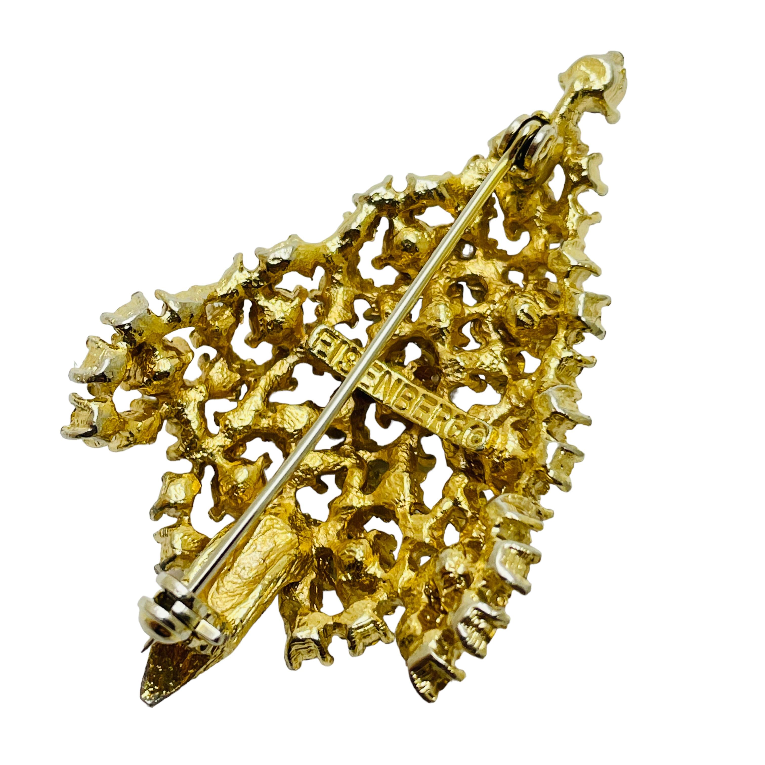 EISENBERG vintage gold rhinestone Christmas tree designer brooch In Good Condition For Sale In Palos Hills, IL