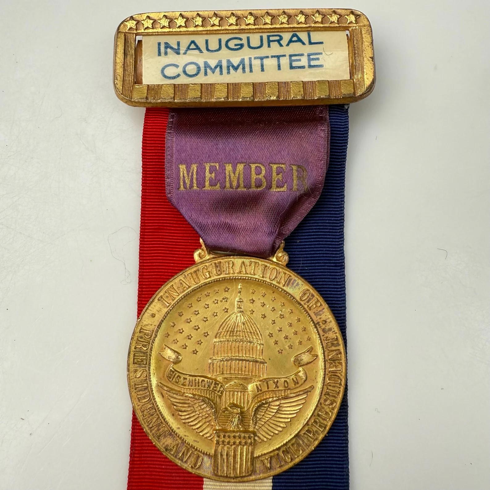 American Eisenhower Nixon 42nd Inaugural Ball Medal Ribbon Pin Committee Member 1950s USA For Sale