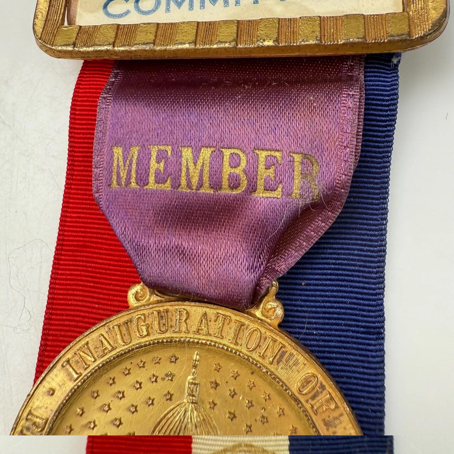 Mid-20th Century Eisenhower Nixon 42nd Inaugural Ball Medal Ribbon Pin Committee Member 1950s USA For Sale