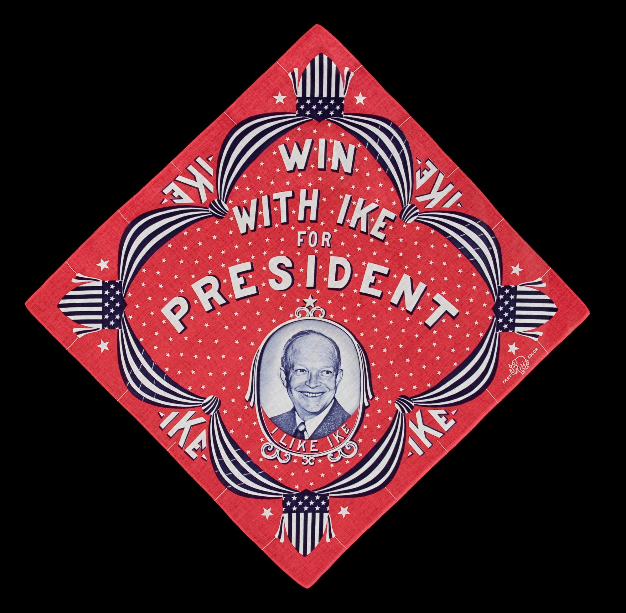 PAÑUELO ESTILO RETRATO DE LA CAMPAÑA PRESIDENCIAL DE 1952 DEL REPUBLICANO IKE EISENHOWER, EX COMANDANTE SUPREMO DE LAS FUERZAS ALIADAS EN EUROPA DURANTE LA OTAN (OTAN)

Pañuelo de algodón estampado, hecho para la campaña presidencial de 1952 del