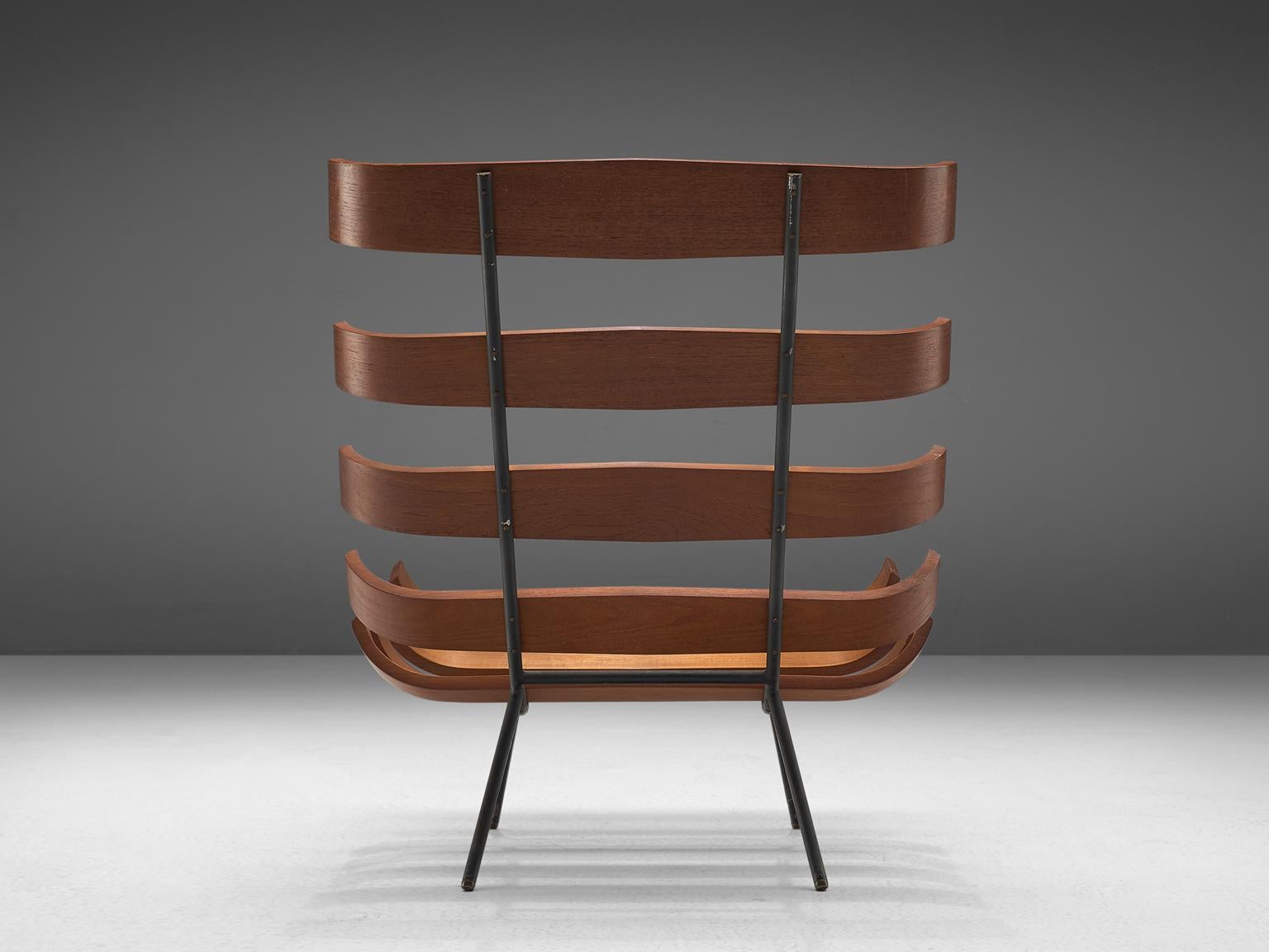 Brazilian Eisler and Hauner 'Costela' Chair in Teak and Brown Upholstery