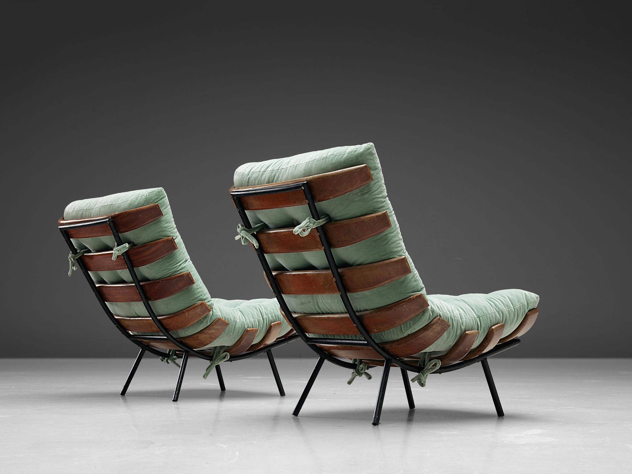 Eisler & Hauner Pair of ‘Bone’ Lounge Chairs in Imbuia and Mint Velvet Upholster In Good Condition In Waalwijk, NL
