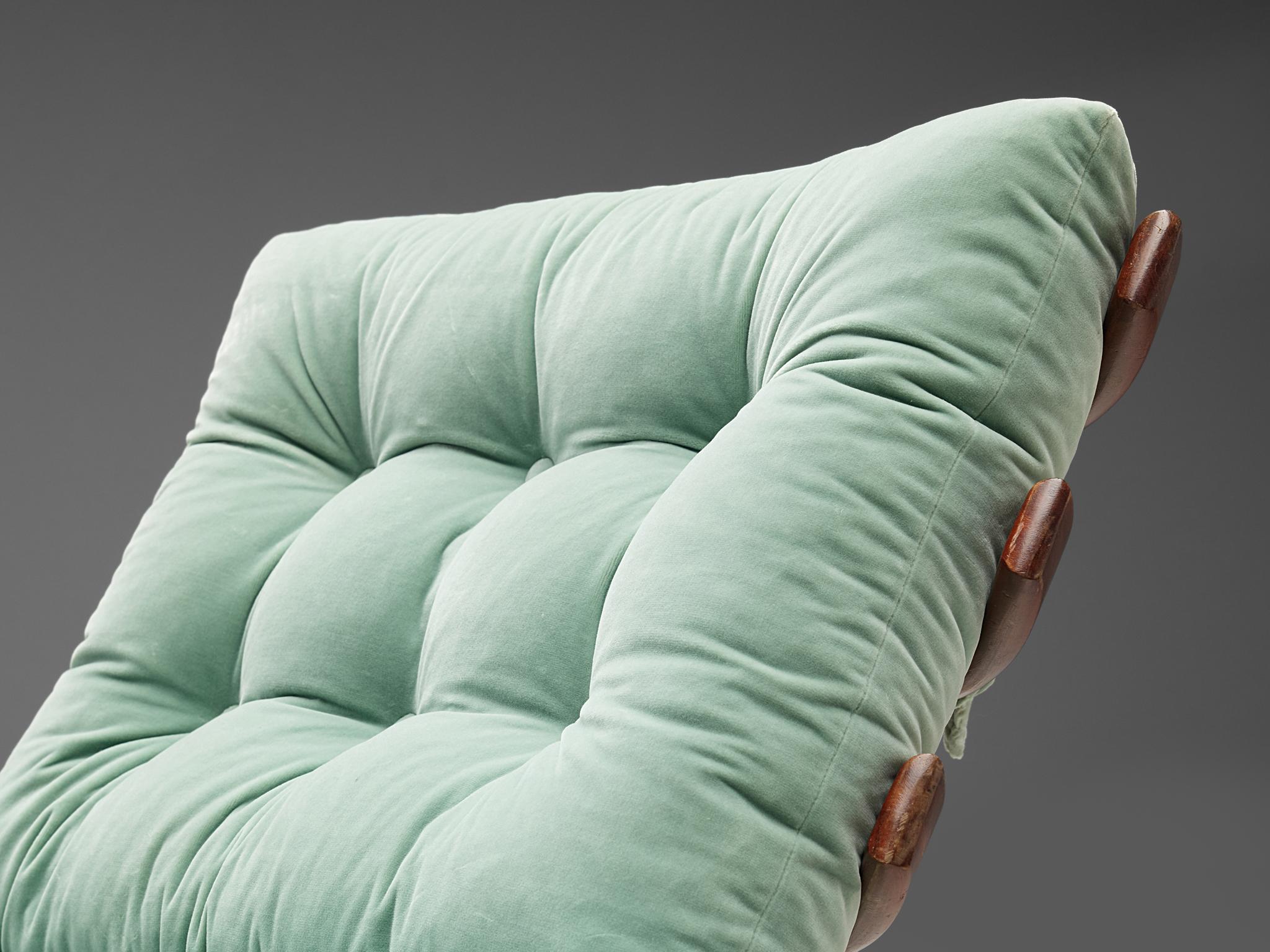 Mid-20th Century Eisler & Hauner Pair of ‘Bone’ Lounge Chairs in Imbuia and Mint Velvet Upholster