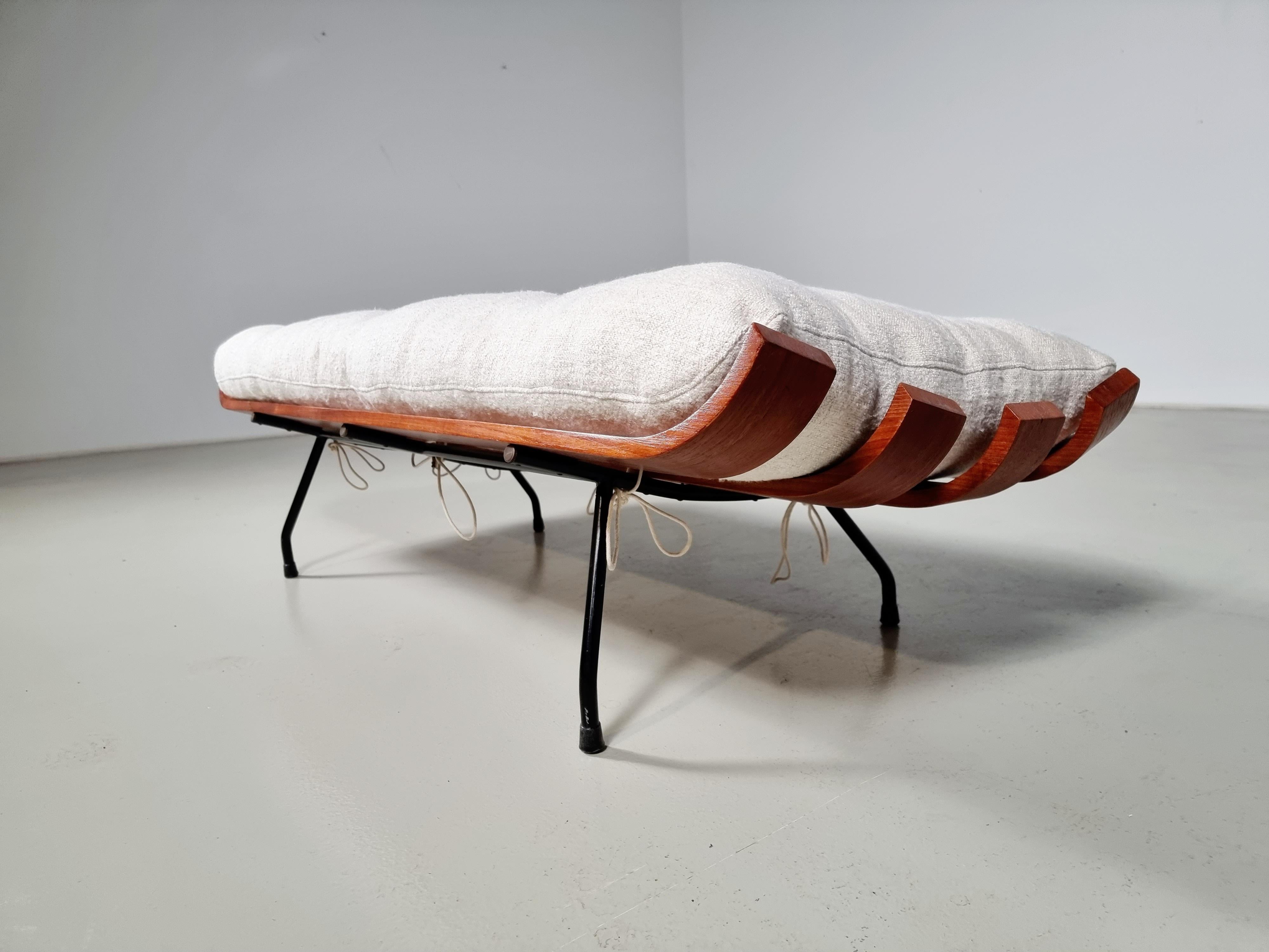 Eisler & Hauner ‘Bone’ Bench/ottoman in Imbuia wood and Fabric In Good Condition In amstelveen, NL
