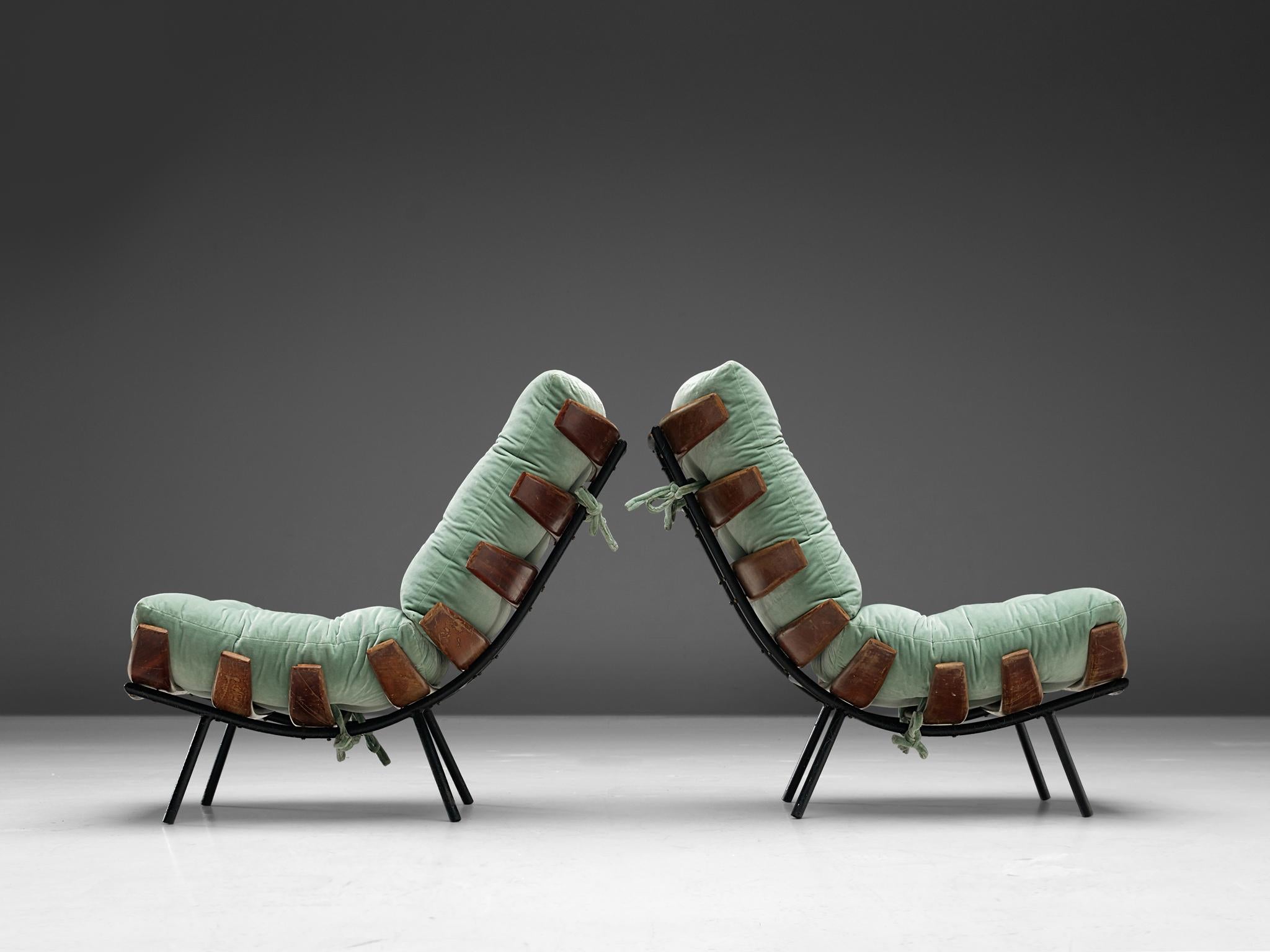 Eisler & Hauner Pair of ‘Bone’ Lounge Chairs in Imbuia and Mint Velvet In Good Condition In Waalwijk, NL