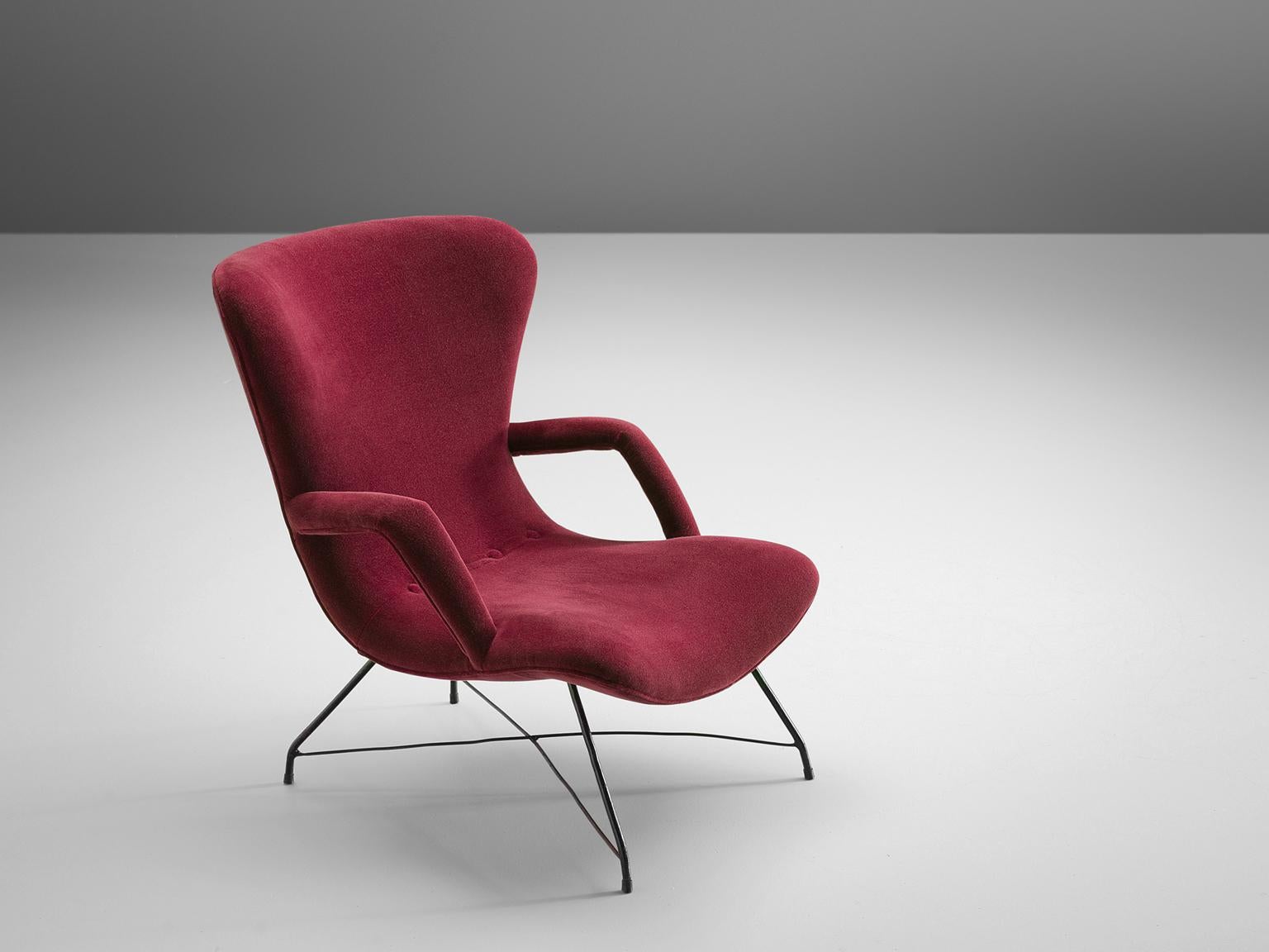 Mid-Century Modern Eisler & Hauner Pair of Reupholstered Burgundy Chair, 1950s