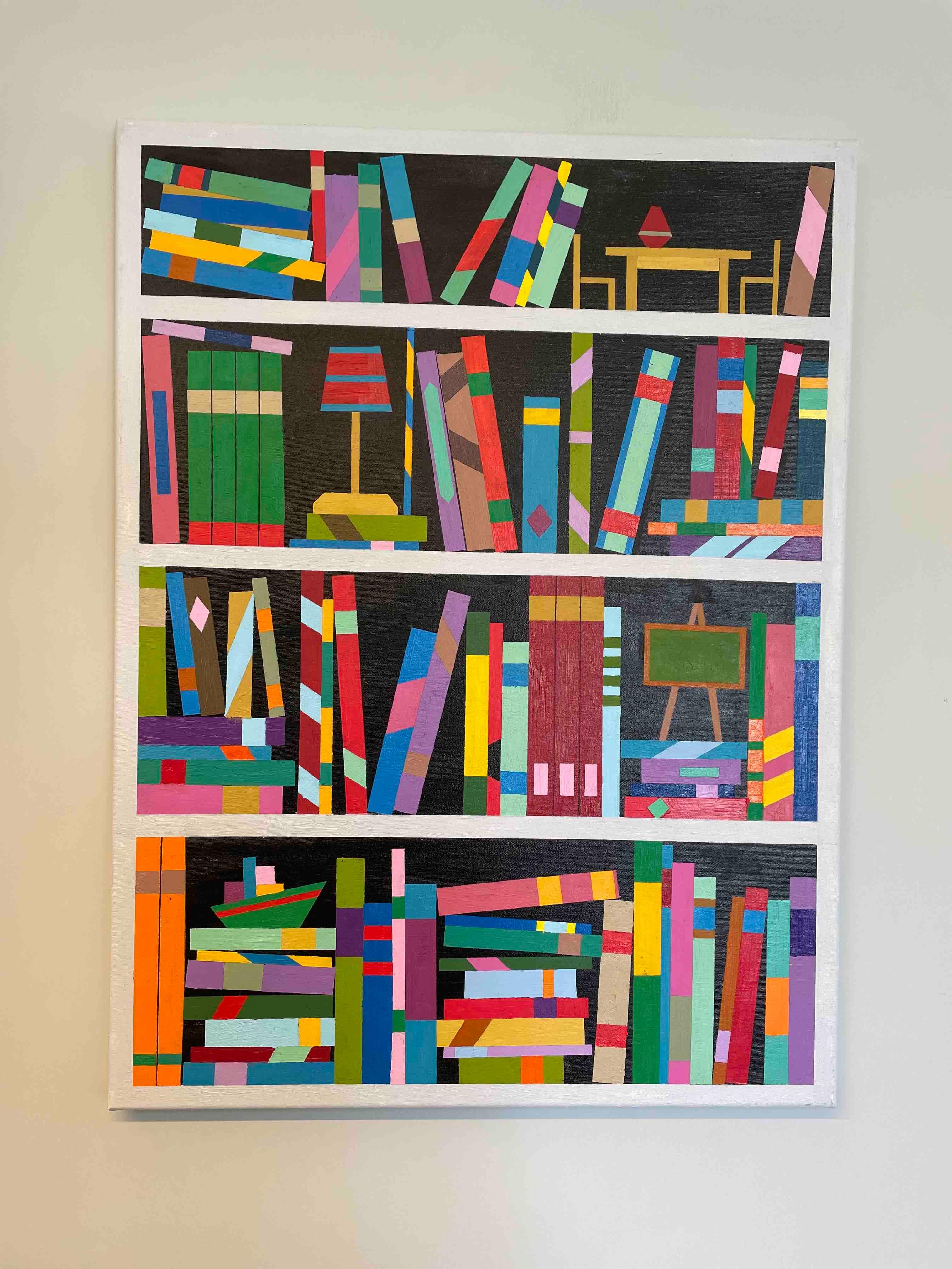 Book shelf Dyptich - abstract painting - Abstract Geometric Painting by Eitan Satat