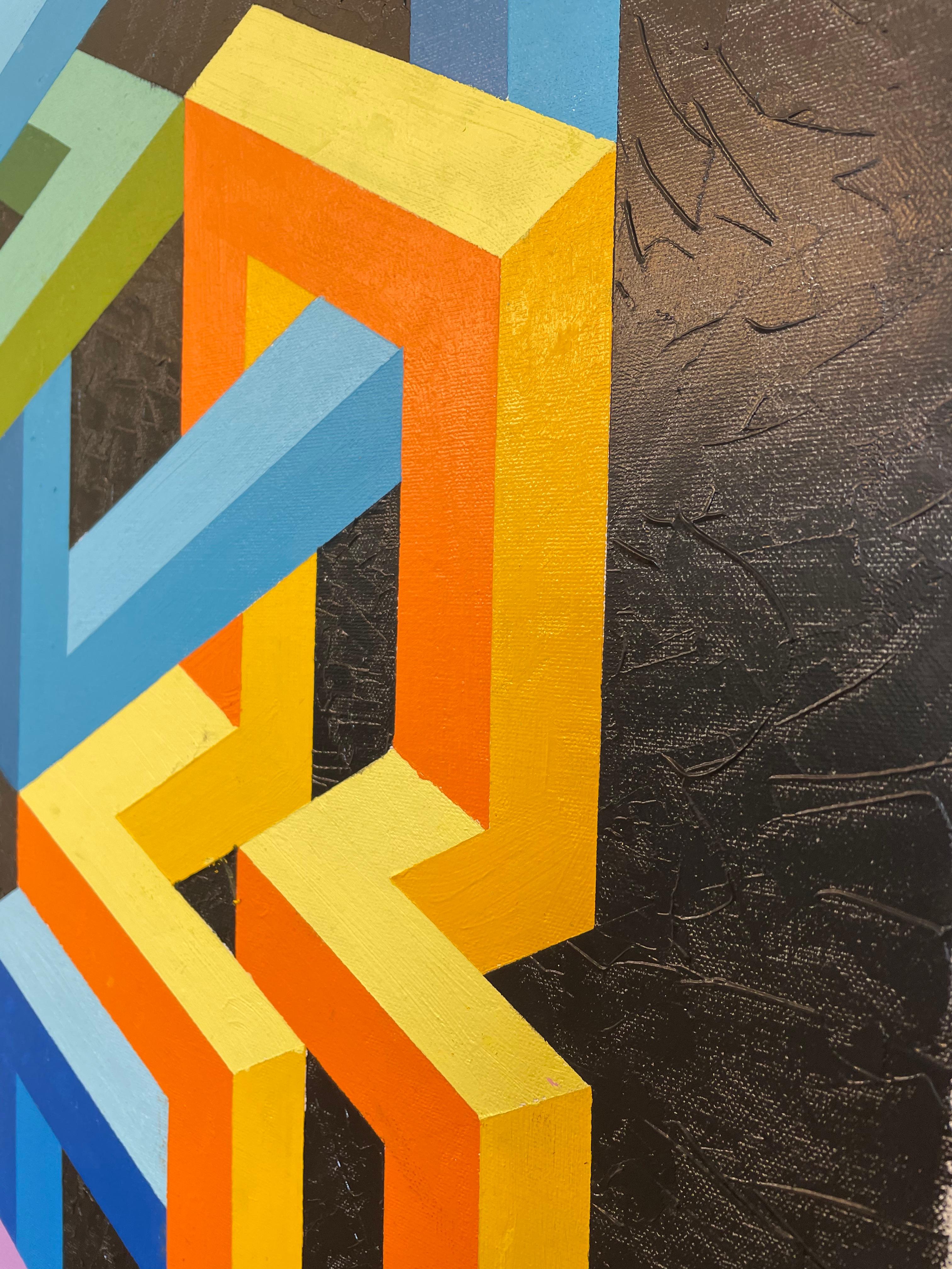 Omaggio a Vasarely ed Escher - pittura astratta - Painting di Eitan Satat