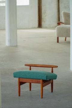 Eivind A. Johansen, Fußhocker aus Teakholz mit Wollpolsterung für FDB Møbler, 1960er Jahre