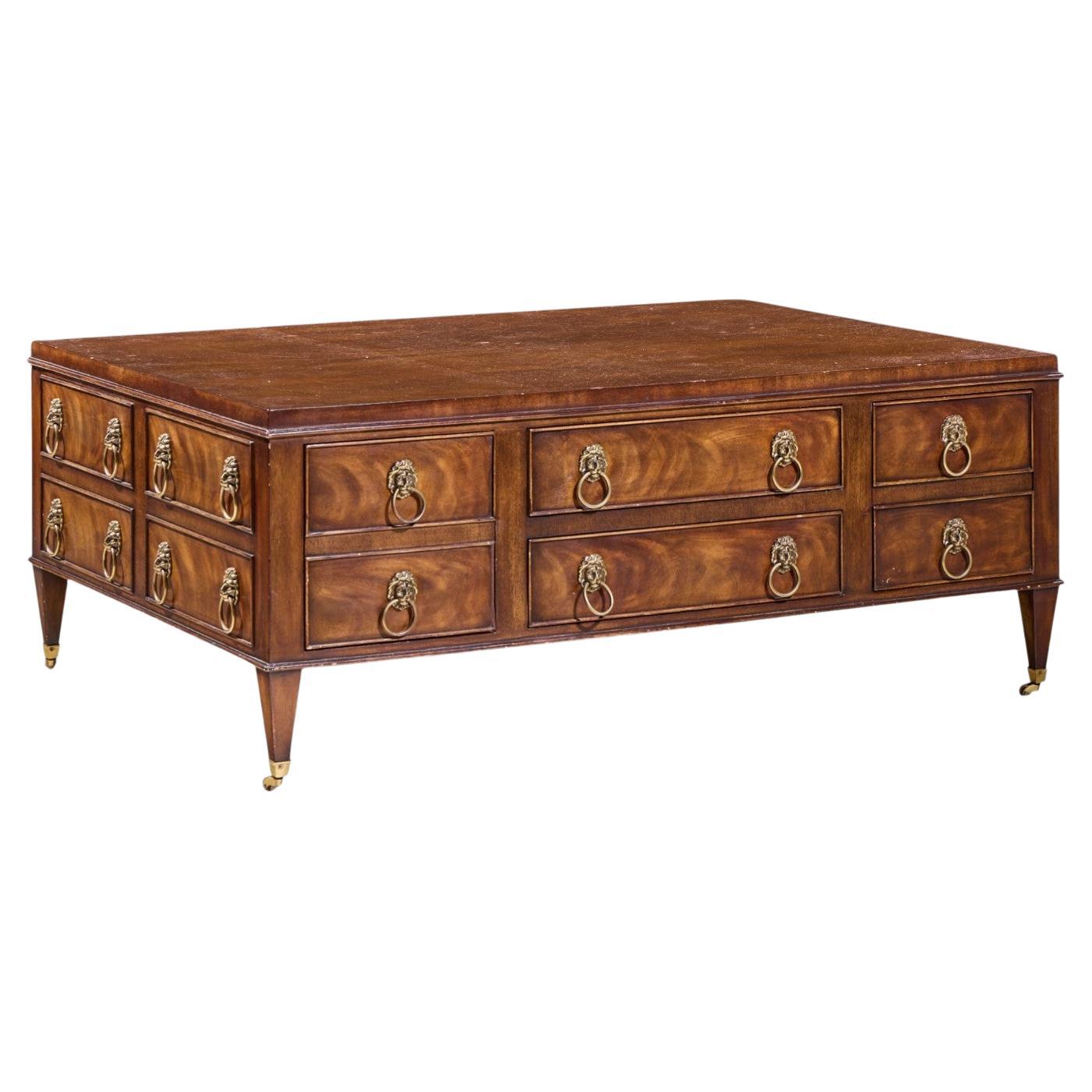 EJ Victor Burlwood and Walnut Lion Head Handle Coffee Table For Sale