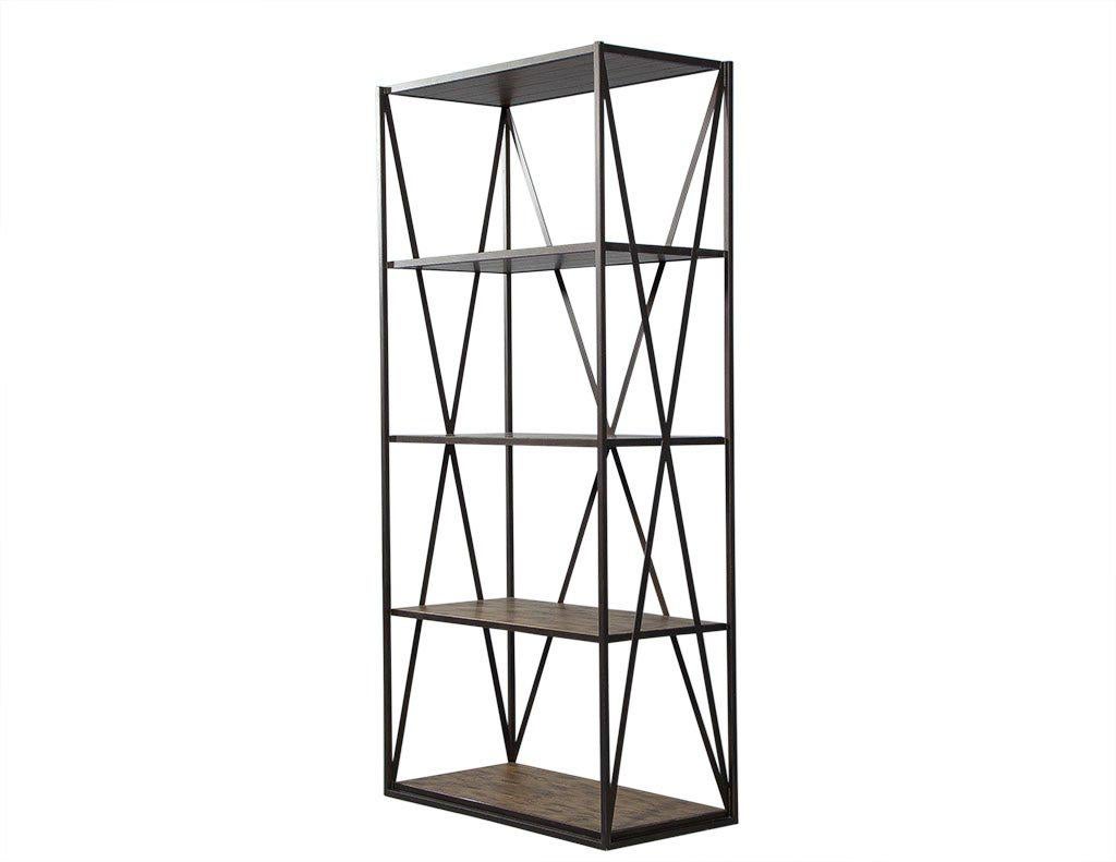 Made by EJ Victor, designed by Randall Tysinger, the Chambord Bookcase has the just the right combination of rustic luxury. Standing at just over seven feet high, this shelf will add an impact to your space. Constructed with an iron frame, featuring