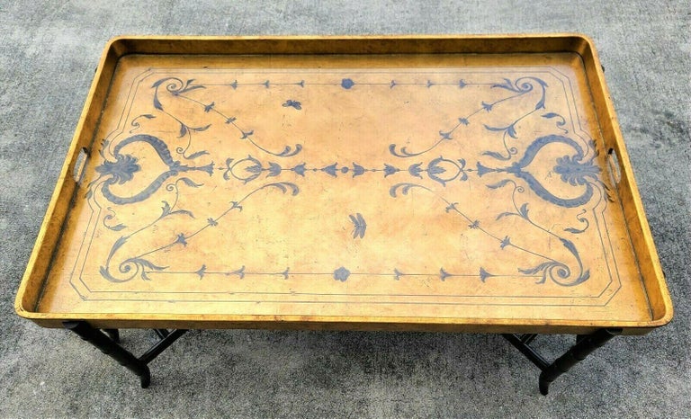 Hollywood Regency EJ VICTOR Gilt Tray Bamboo Cocktail Coffee Table For Sale