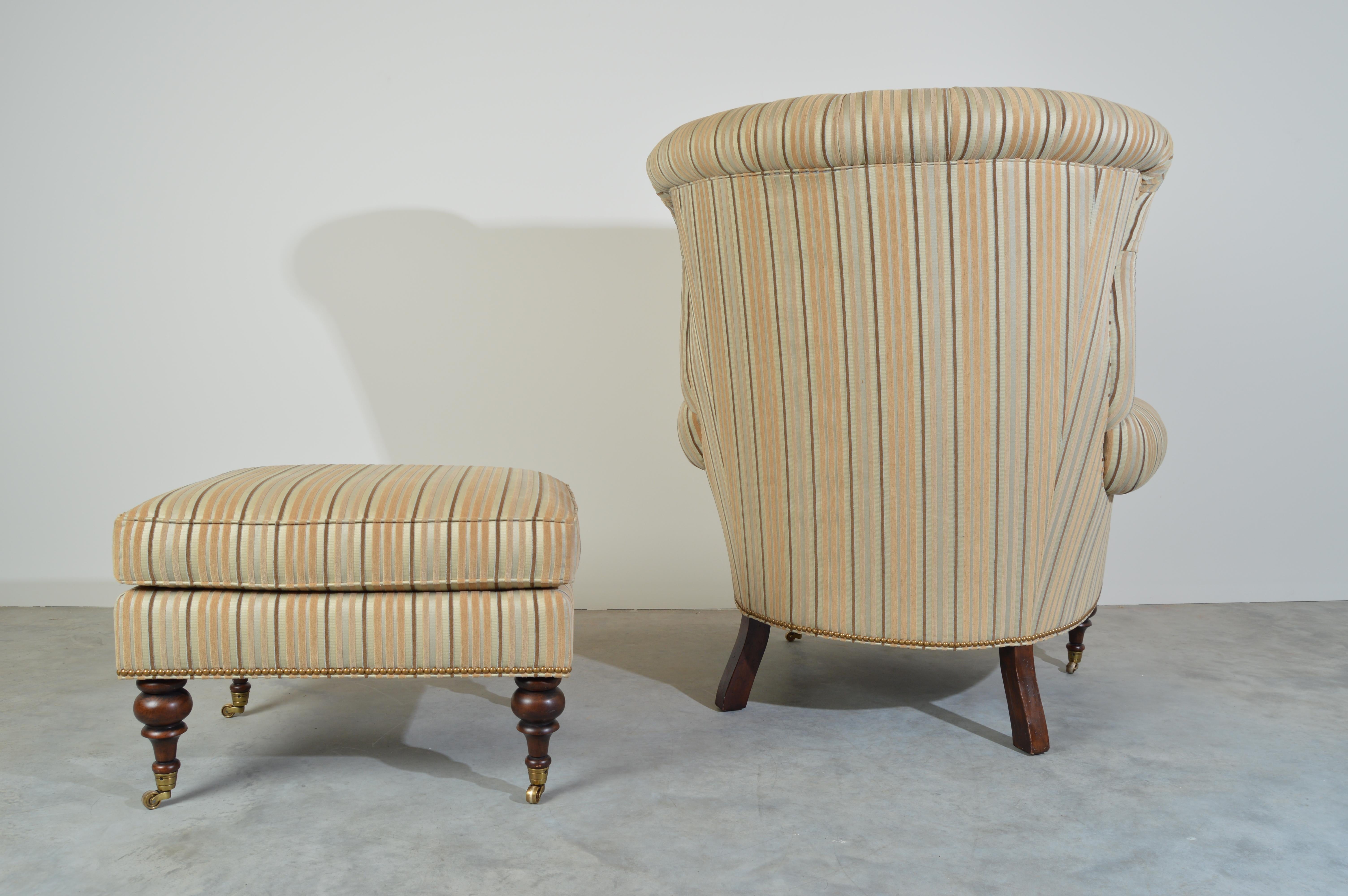 EJ Victor Louis XV Style Kensington Tufted Fireside Wing Lounge Chair & Ottoman 1