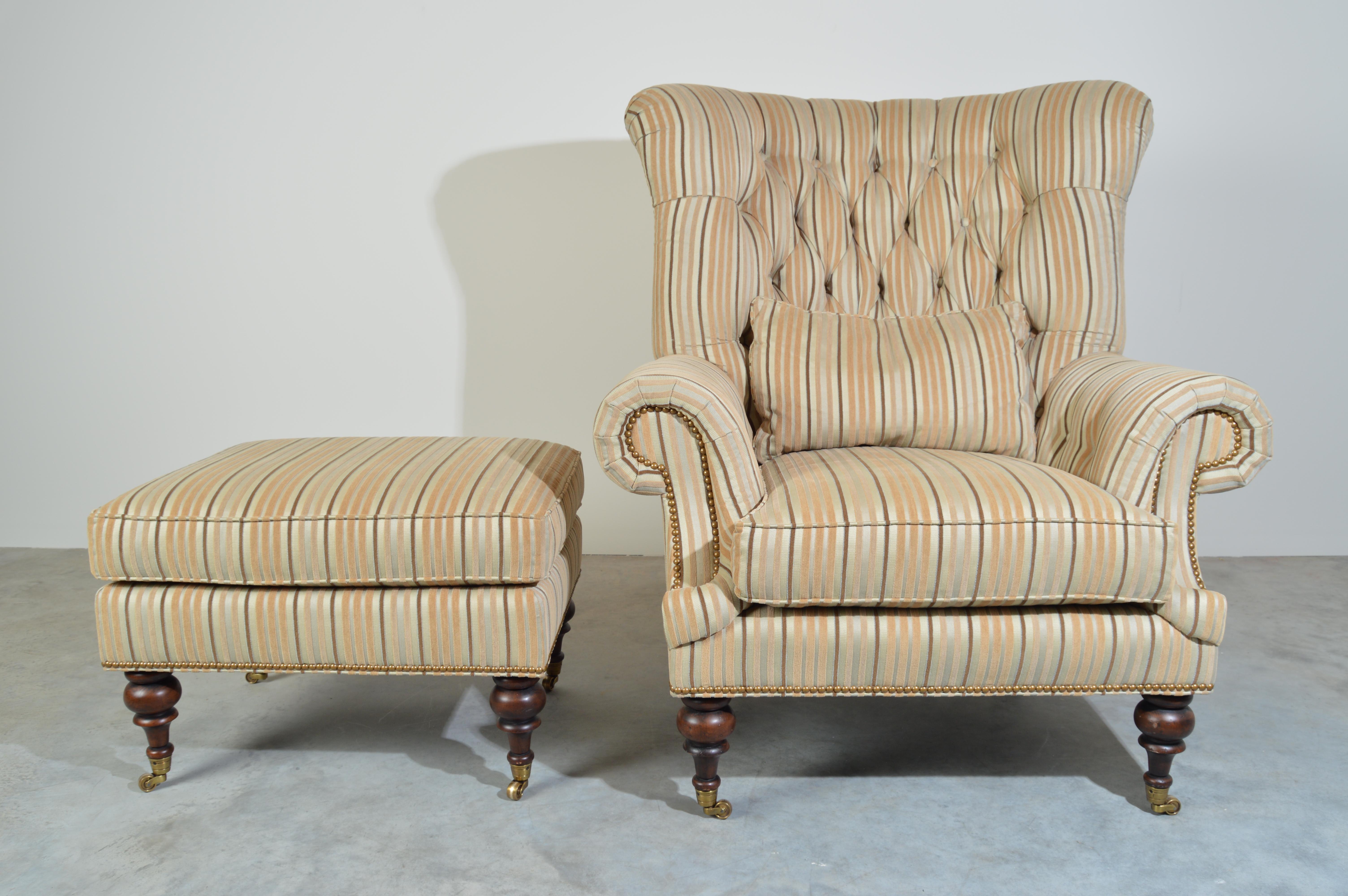 EJ Victor Louis XV Style Kensington Tufted Fireside Wing Lounge Chair & Ottoman 2