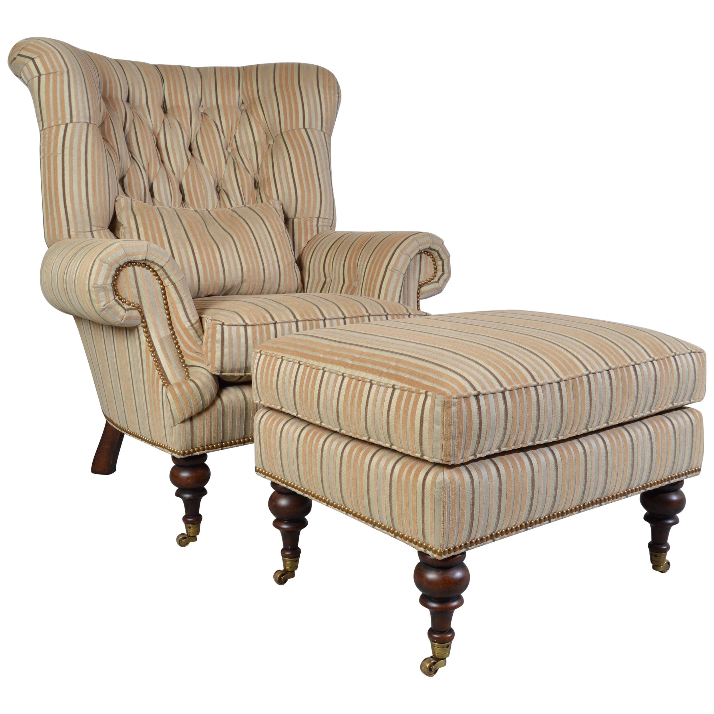 EJ Victor Louis XV Style Kensington Tufted Fireside Wing Lounge Chair & Ottoman