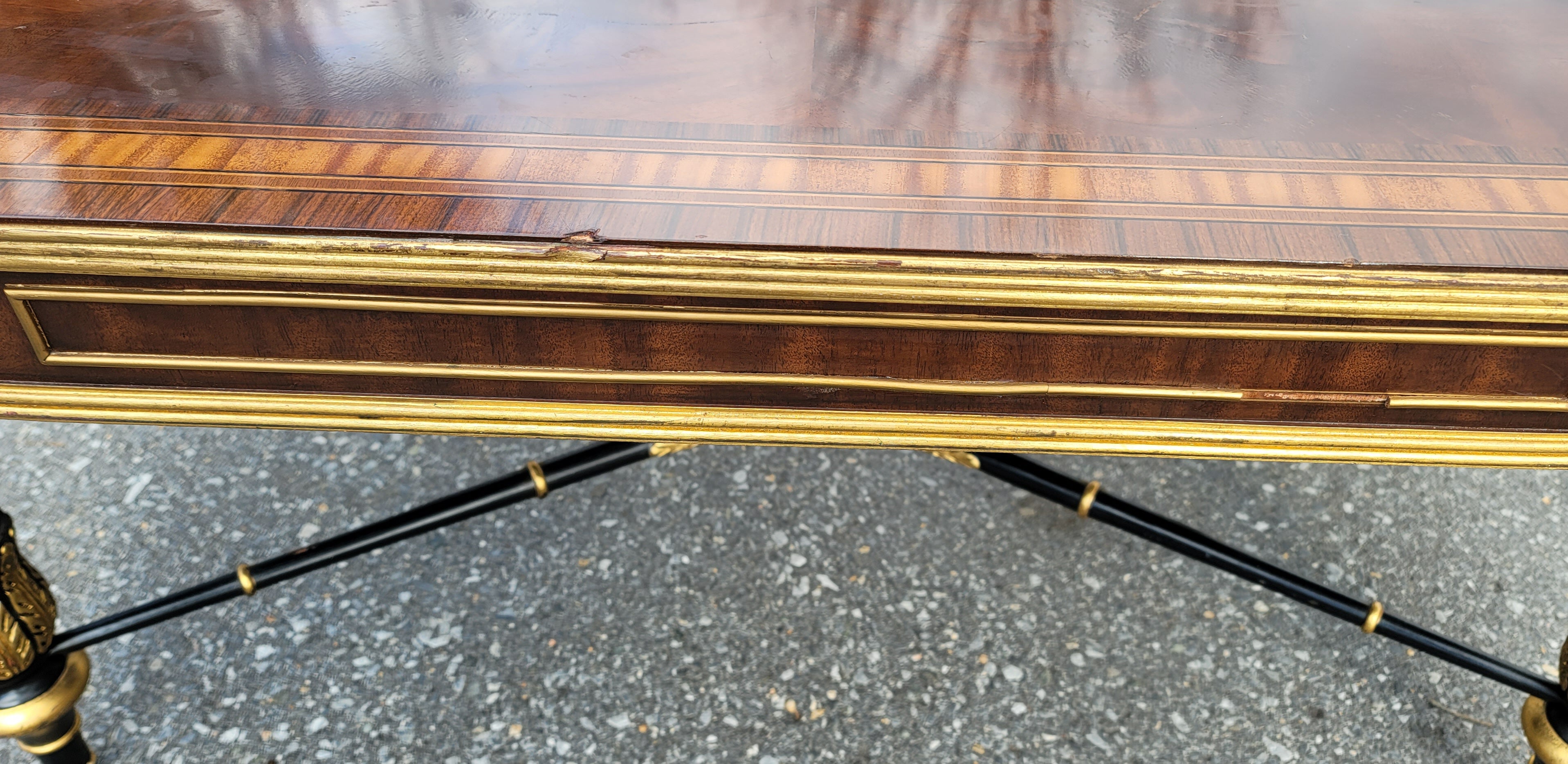 E.J Victor Regency Style Ebonized and Parcel Gilt Marquetry Inlaid Coffee Table 5