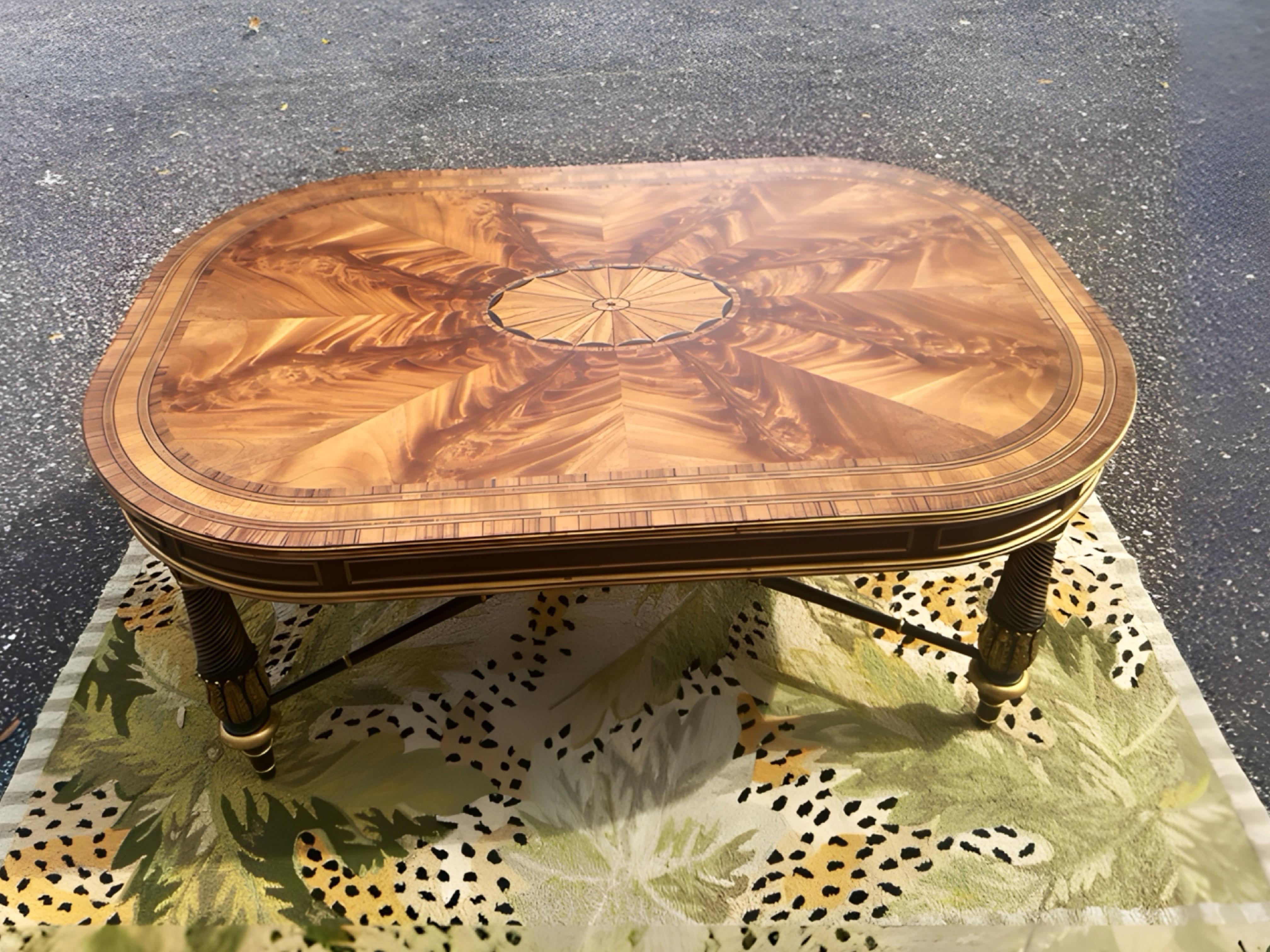 e.j Victor Regency Style Ebonized and Parcel Gilt Marquetry Inlaid Coffee Table For Sale 5