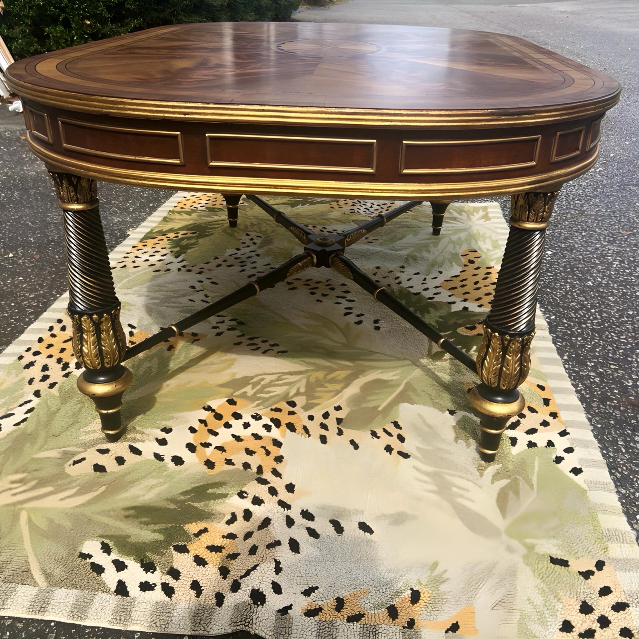 e.j Victor Regency Style Ebonized and Parcel Gilt Marquetry Inlaid Coffee Table For Sale 9