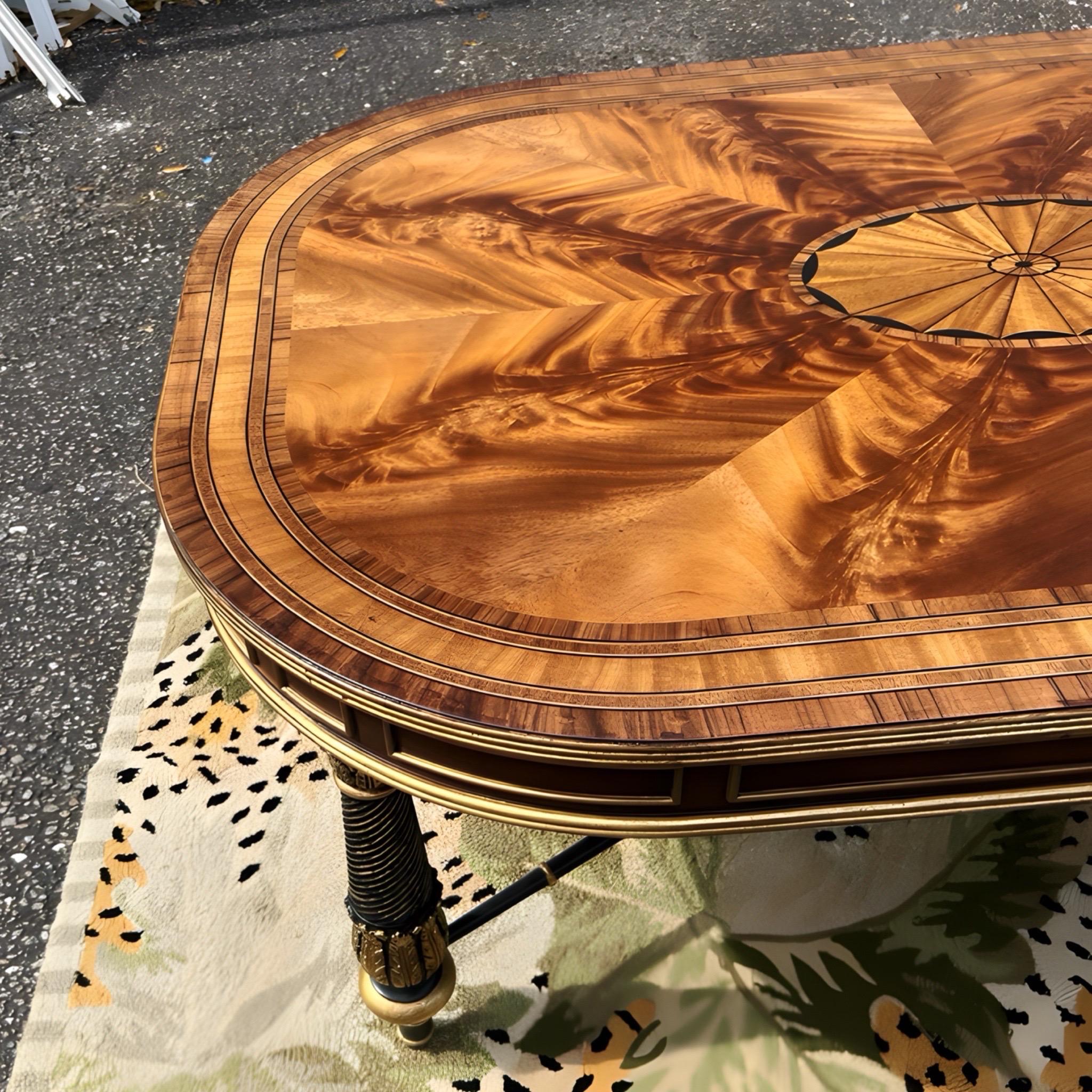 American e.j Victor Regency Style Ebonized and Parcel Gilt Marquetry Inlaid Coffee Table For Sale