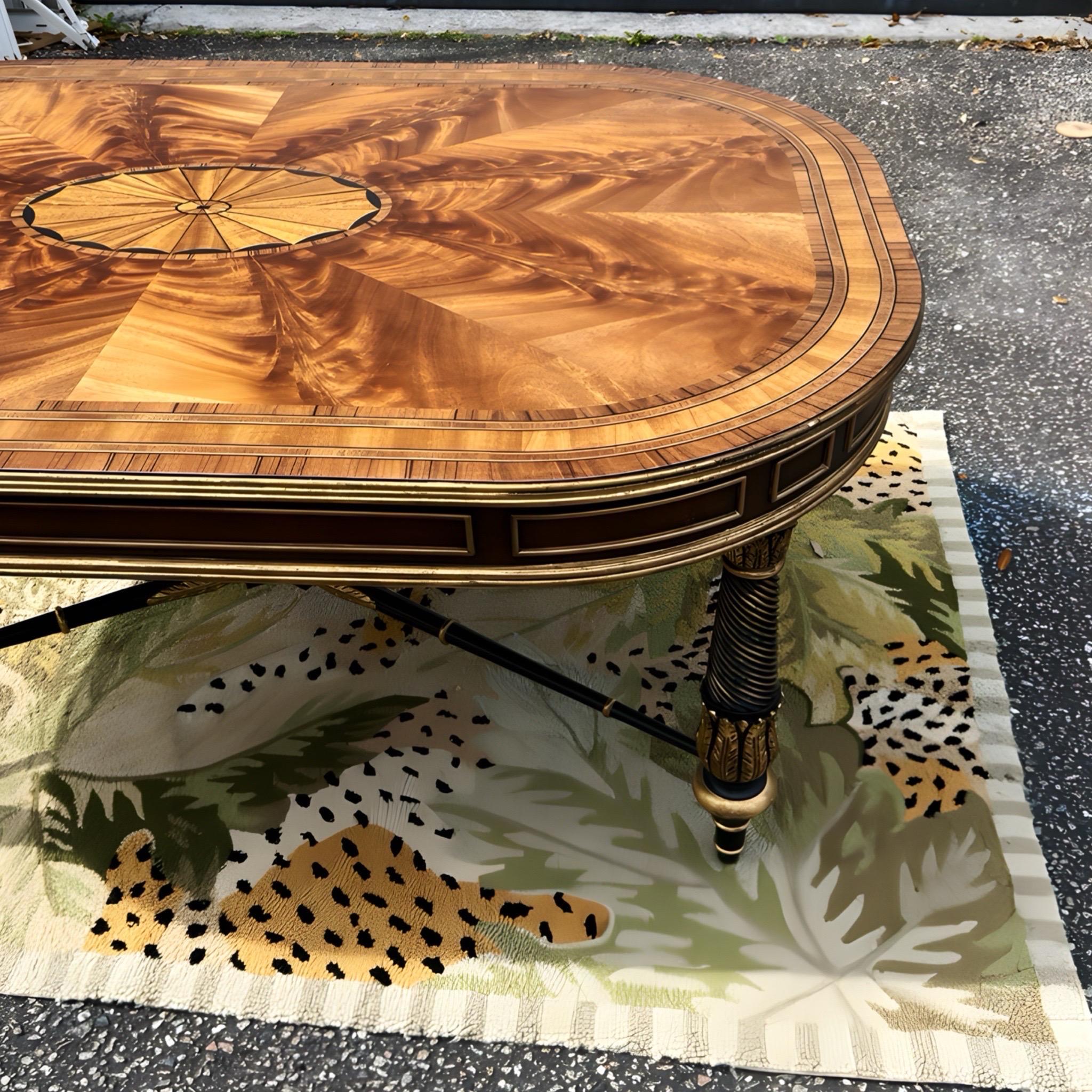 e.j Victor Regency Style Ebonized and Parcel Gilt Marquetry Inlaid Coffee Table In Good Condition For Sale In Charleston, SC