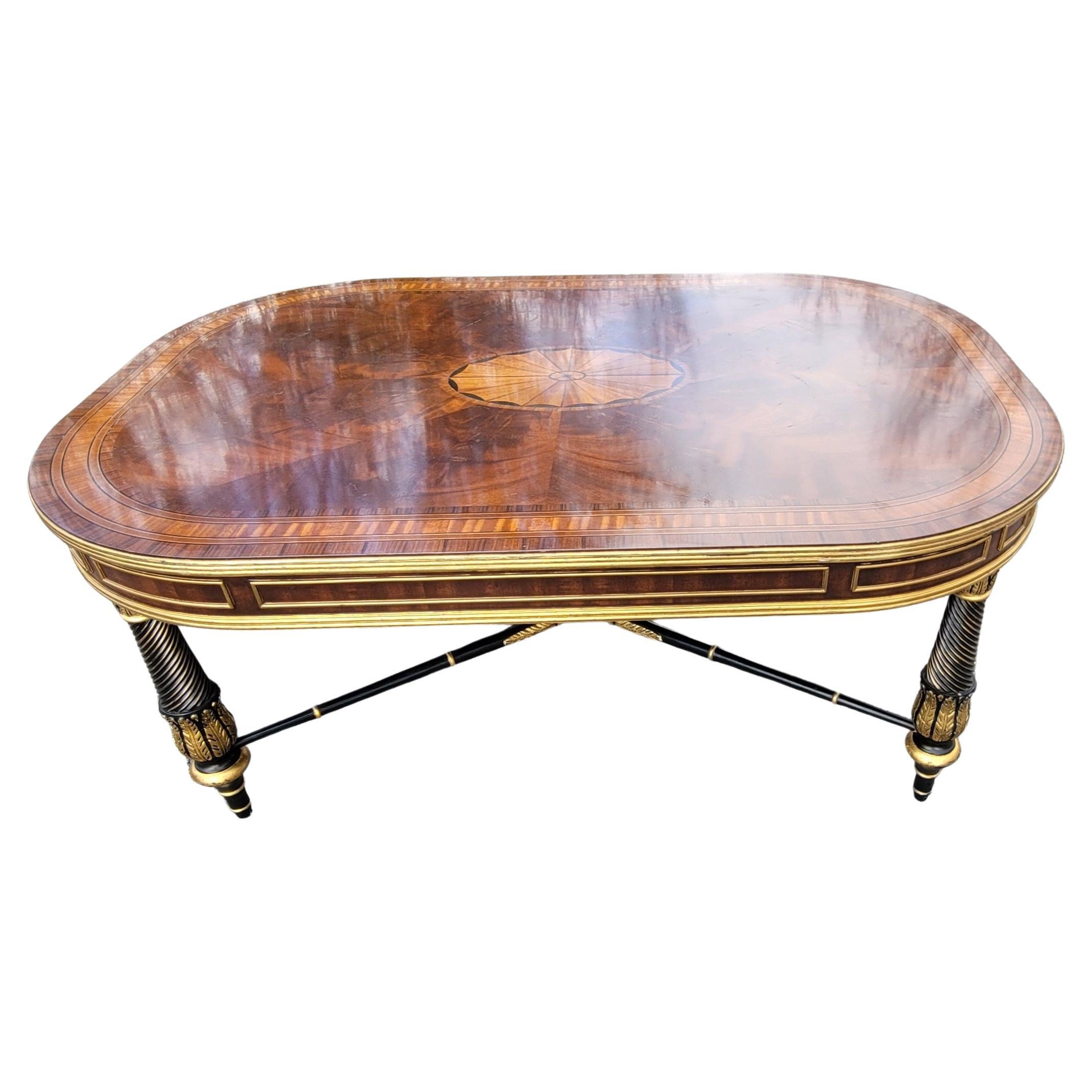 20th Century E.J Victor Regency Style Ebonized and Parcel Gilt Marquetry Inlaid Coffee Table
