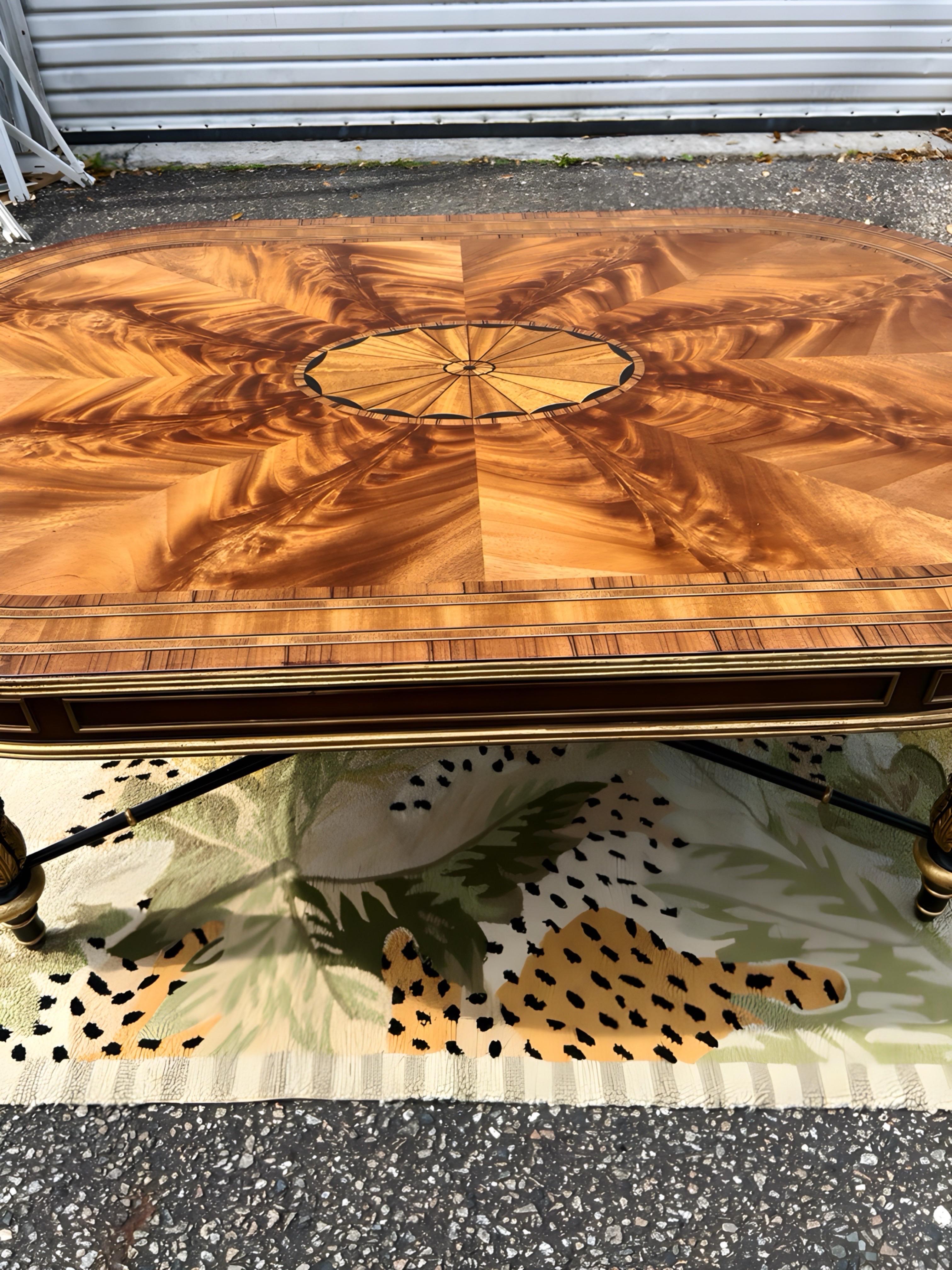 Late 20th Century e.j Victor Regency Style Ebonized and Parcel Gilt Marquetry Inlaid Coffee Table For Sale