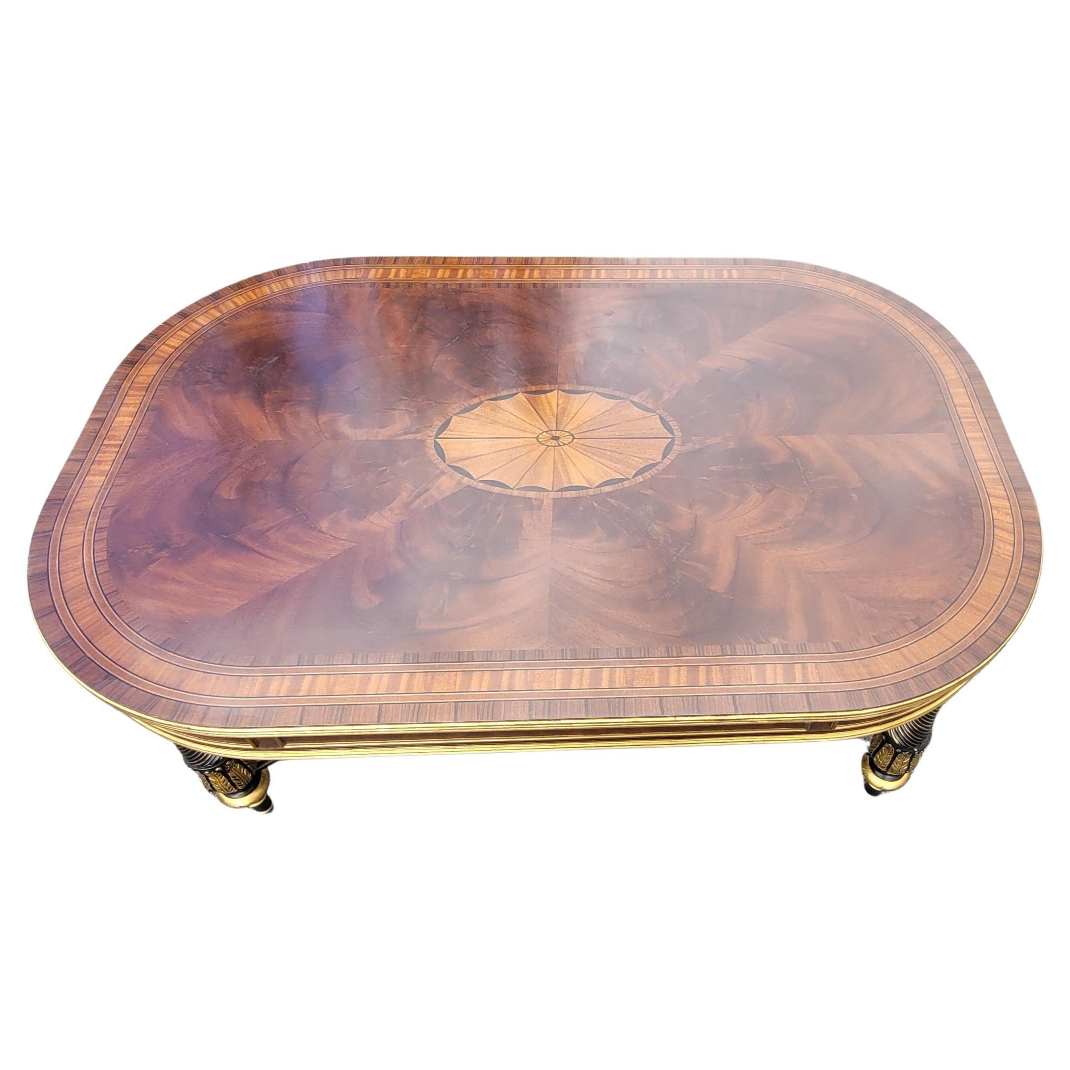 Hardwood E.J Victor Regency Style Ebonized and Parcel Gilt Marquetry Inlaid Coffee Table