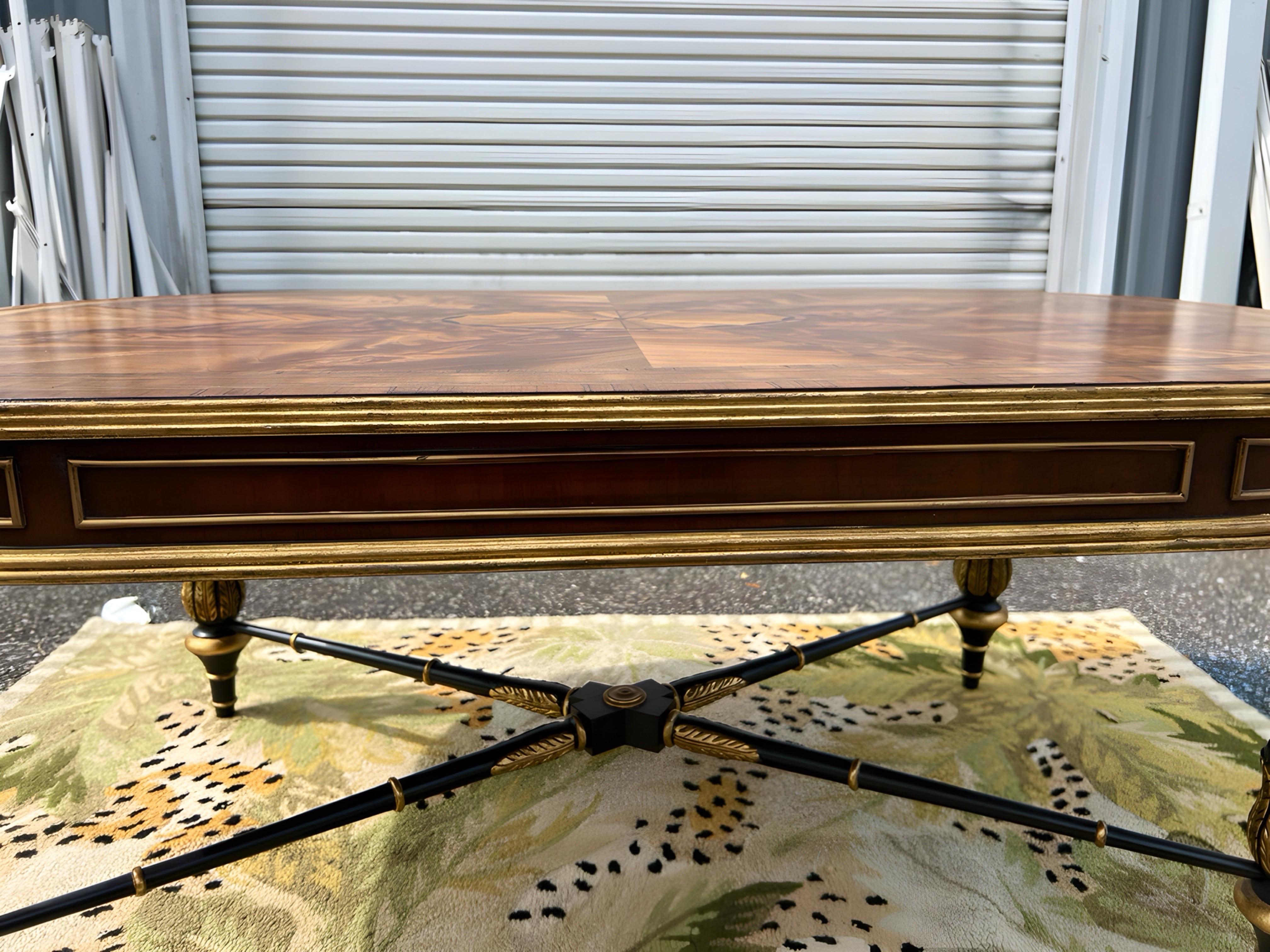 Hardwood e.j Victor Regency Style Ebonized and Parcel Gilt Marquetry Inlaid Coffee Table For Sale