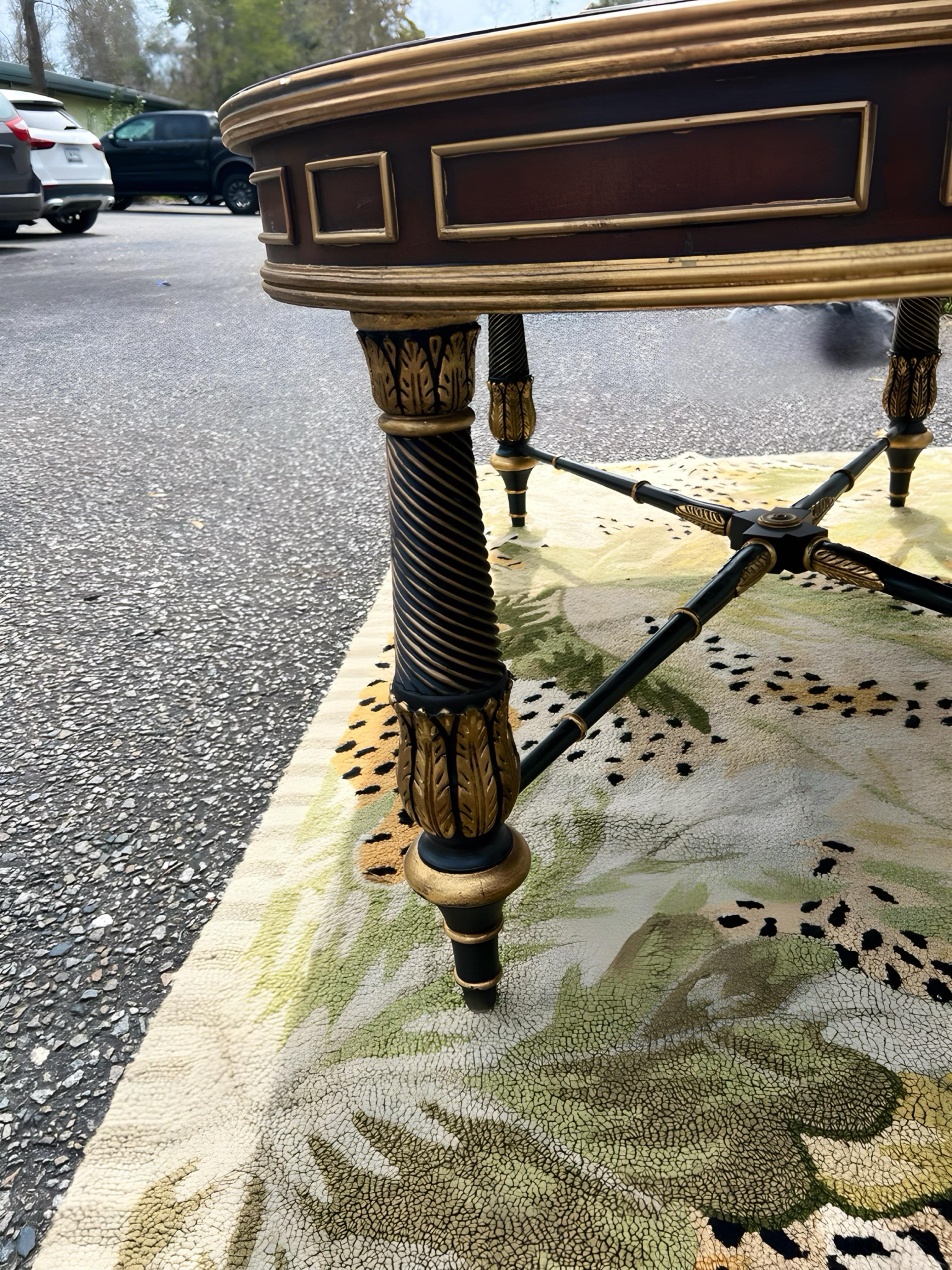 e.j Victor Regency Style Ebonized and Parcel Gilt Marquetry Inlaid Coffee Table For Sale 3