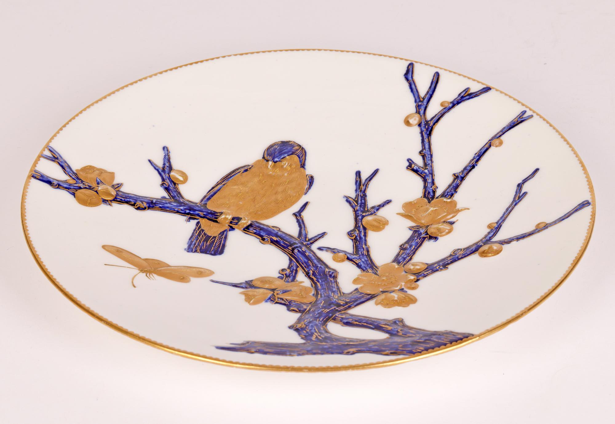 Gilt EJD Bodley Relief Molded Porcelain Cabinet Plate with Bird, 1879