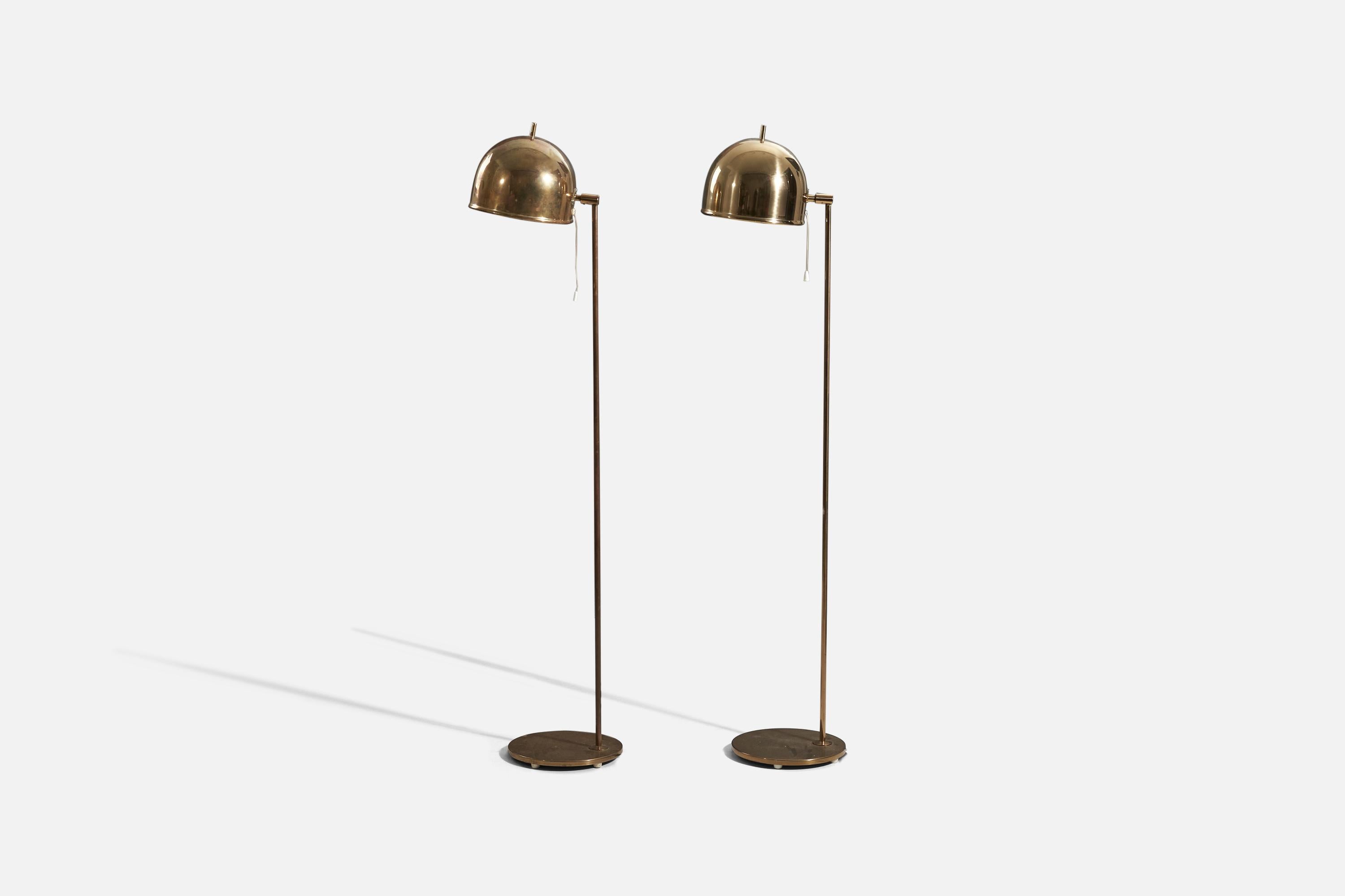 Eje Ahlgren, Adjustable Floor Lamps, Brass, Bergboms, Sweden, 1960s In Good Condition In High Point, NC