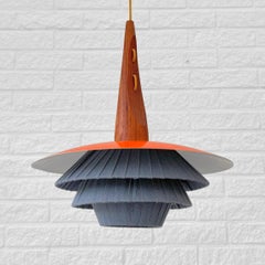 Eje Ahlgren, Bergboms, lampe suspendue moderniste T-32, teck et métal, Suède années 1950