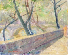 Vintage 'Woman Walking Beside the Seine', Pont Neuf, Paris, French Post-Impressionist