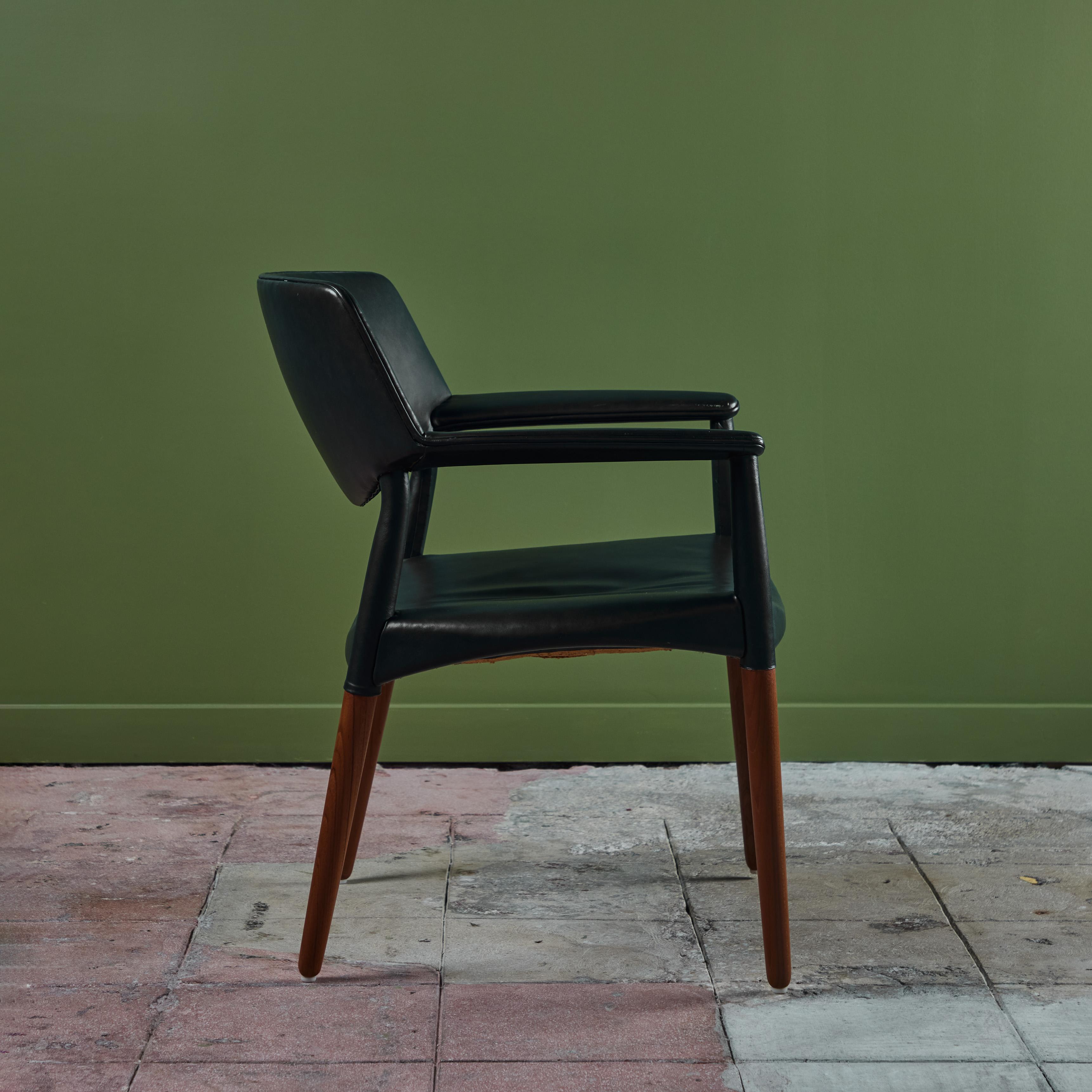 Danish Ejner Larsen & Aksel Bender Madsen Leather Wrapped Teak Chair for Willy Beck For Sale