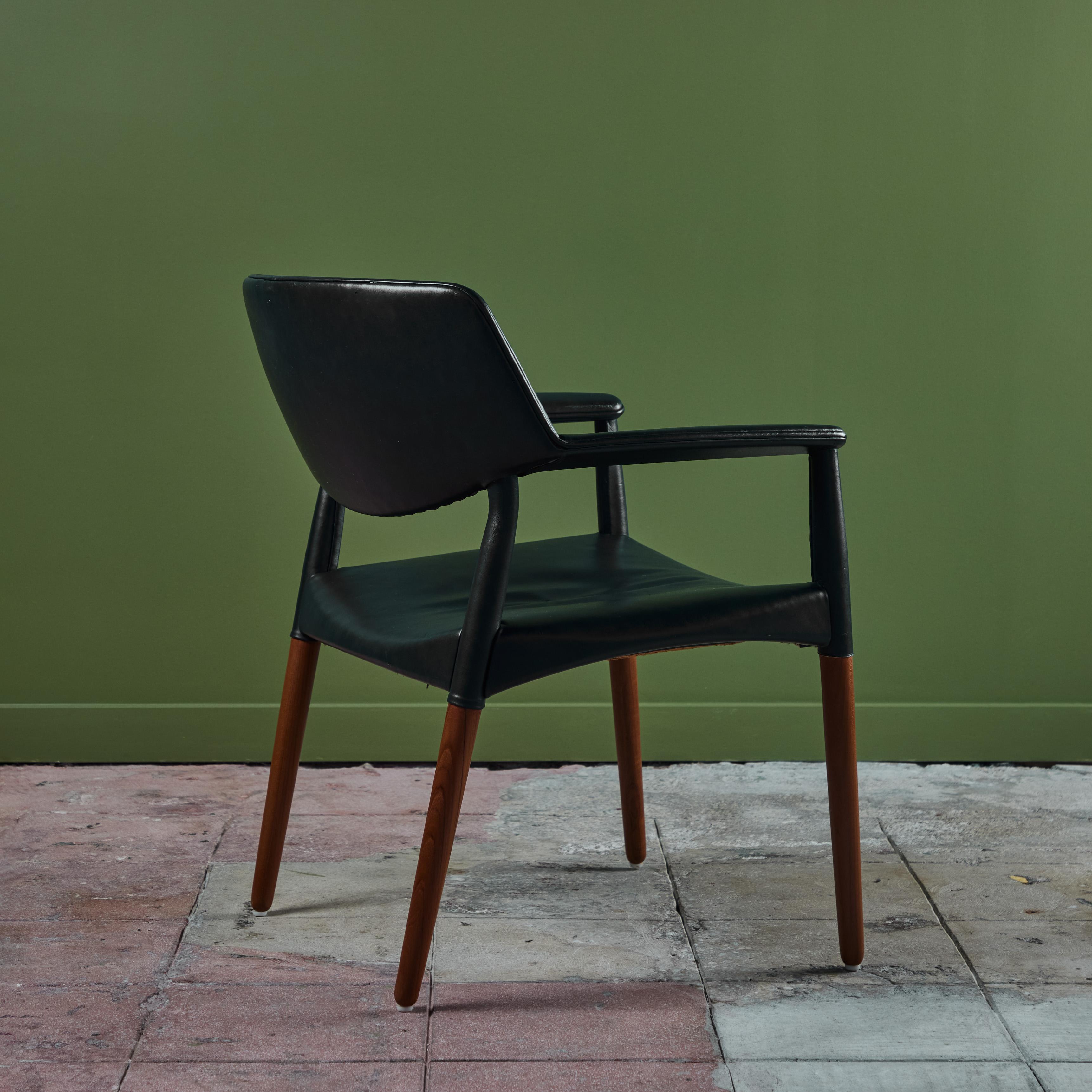 Mid-20th Century Ejner Larsen & Aksel Bender Madsen Leather Wrapped Teak Chair for Willy Beck For Sale