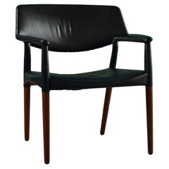 Vintage Ejner Larsen & Aksel Bender Madsen Leather Wrapped Teak Chair for Willy Beck