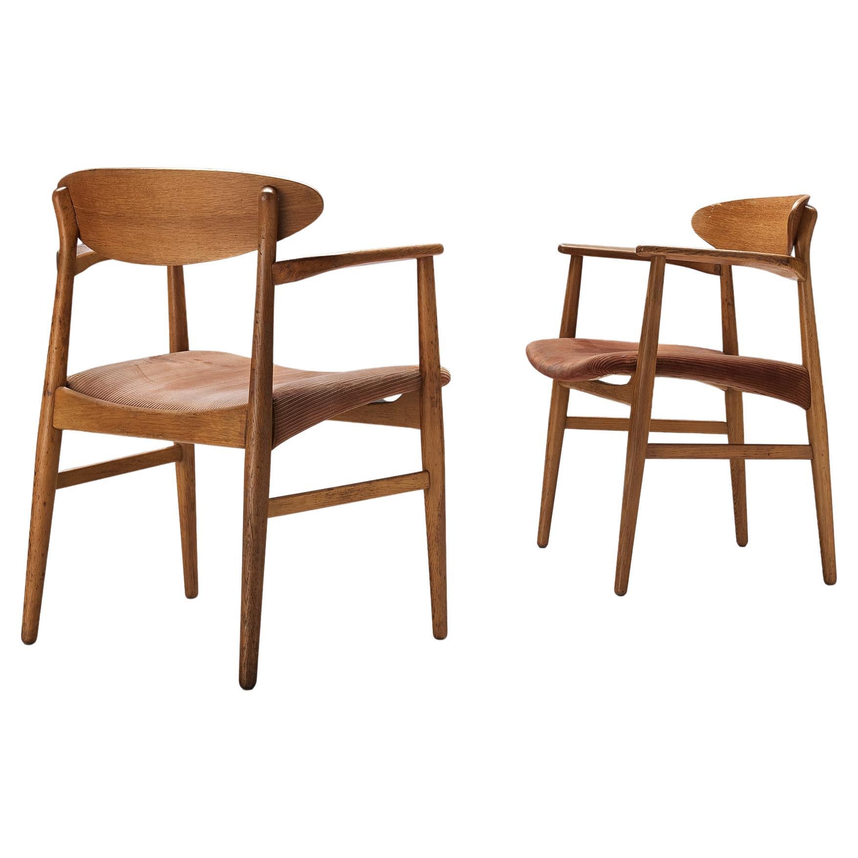 Ejner Larsen & Aksel Bender Madsen Pair of Dining Chairs in Oak Corduroy