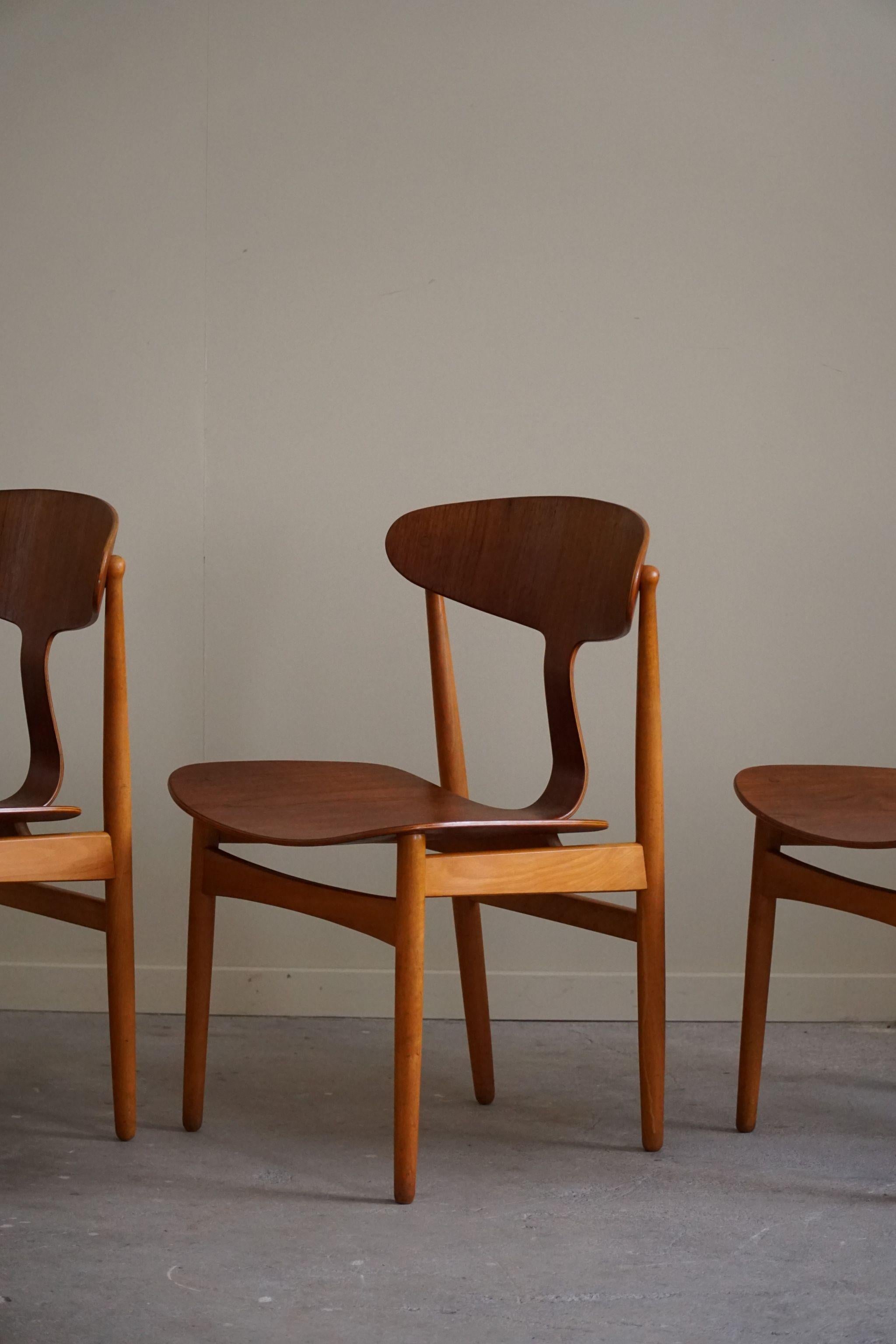 Ejner Larsen & Aksel Bender Madsen, Set of 4 Chairs, Danish Mid Century, 1954 For Sale 13