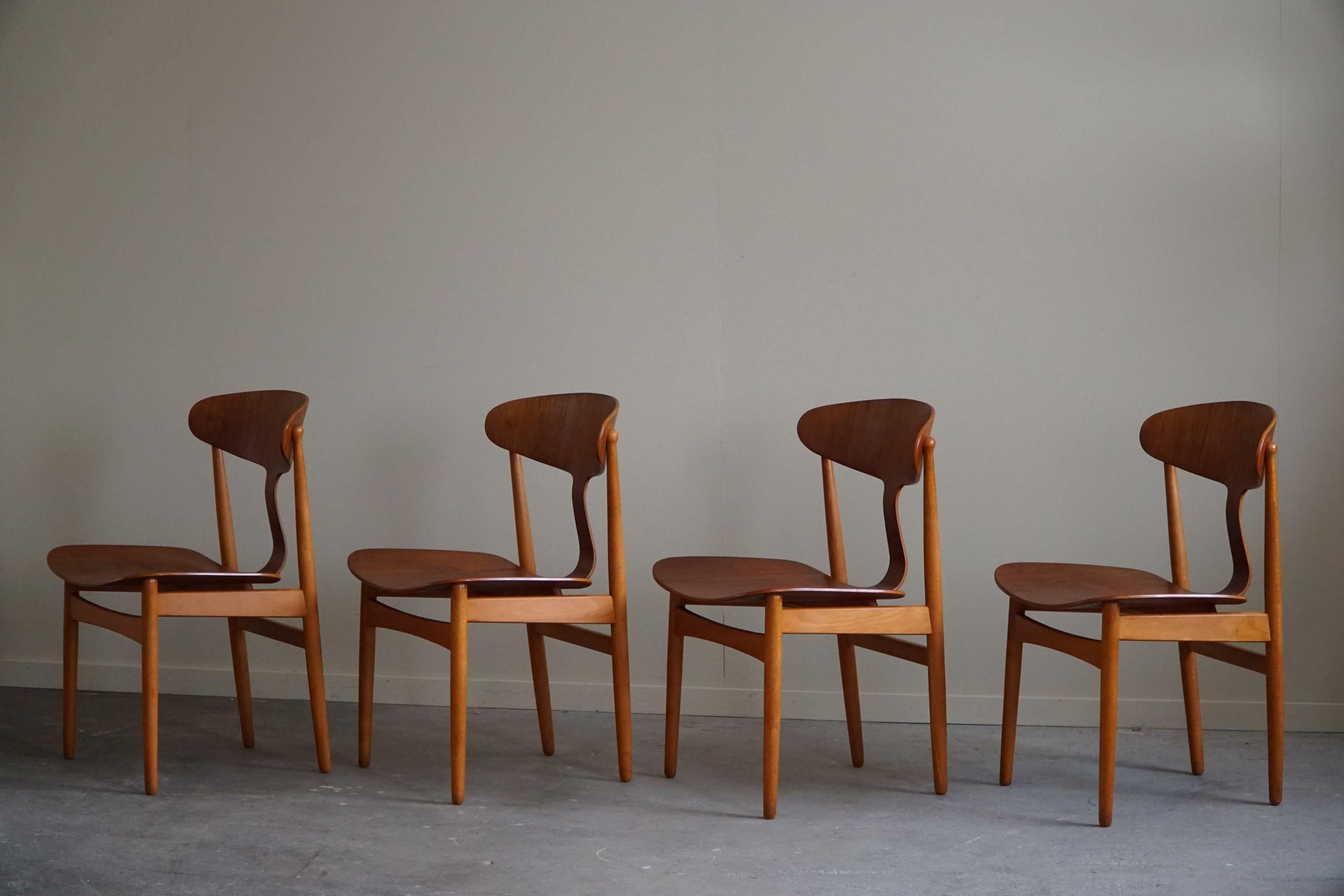 Ejner Larsen & Aksel Bender Madsen, Set of 4 Chairs, Danish Mid Century, 1954 For Sale 14