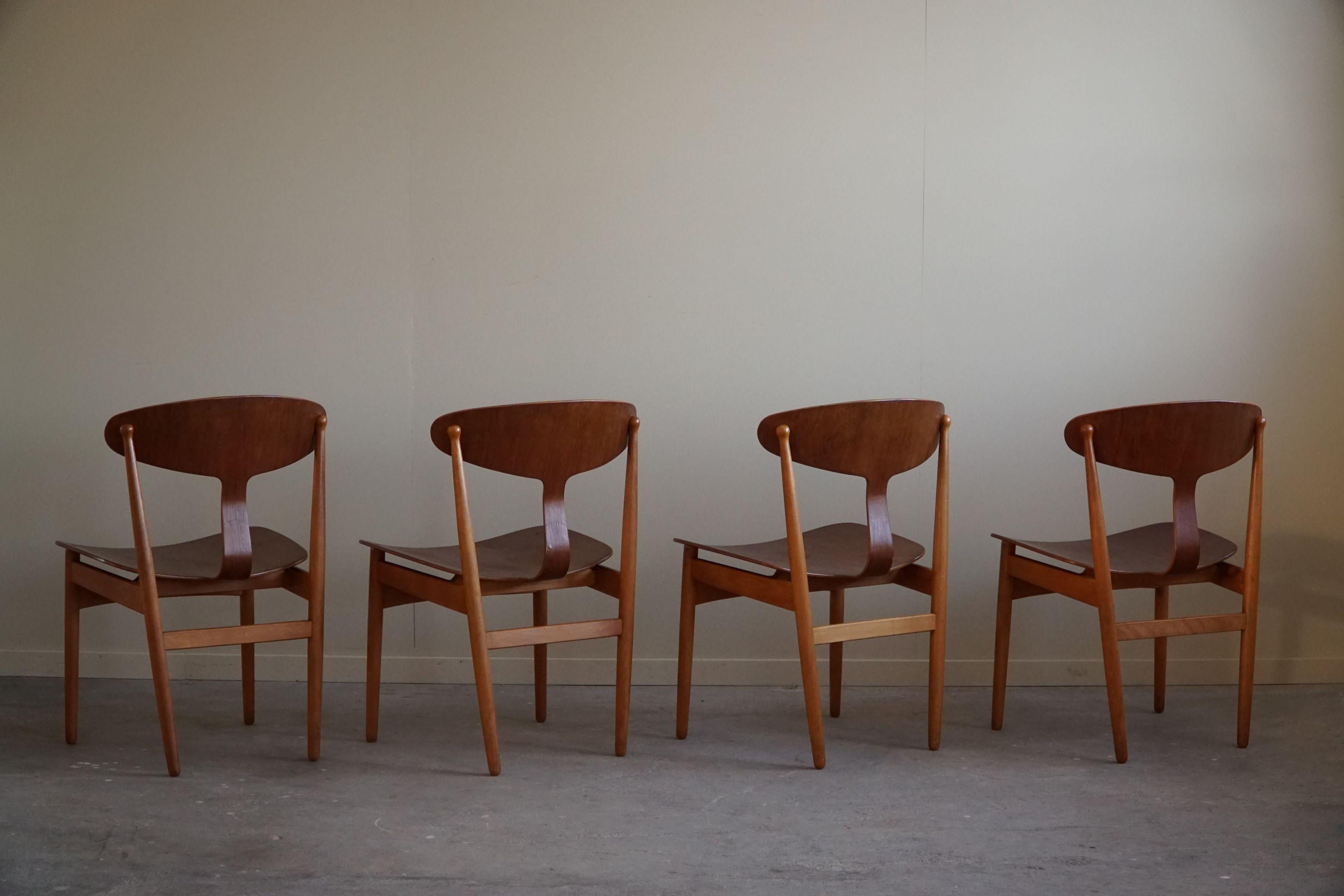 20th Century Ejner Larsen & Aksel Bender Madsen, Set of 4 Chairs, Danish Mid Century, 1954 For Sale