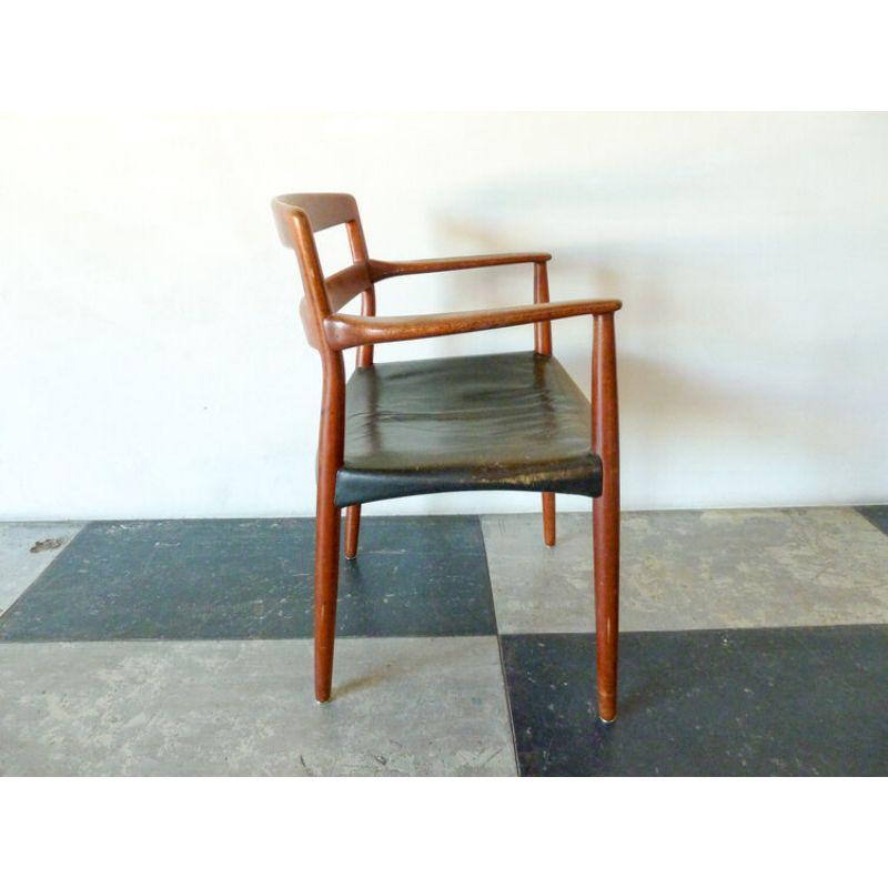 Mid-Century Modern Ejner Larsen & Aksel Bender Madsen Teak Frame and Black Leather Armchair For Sale