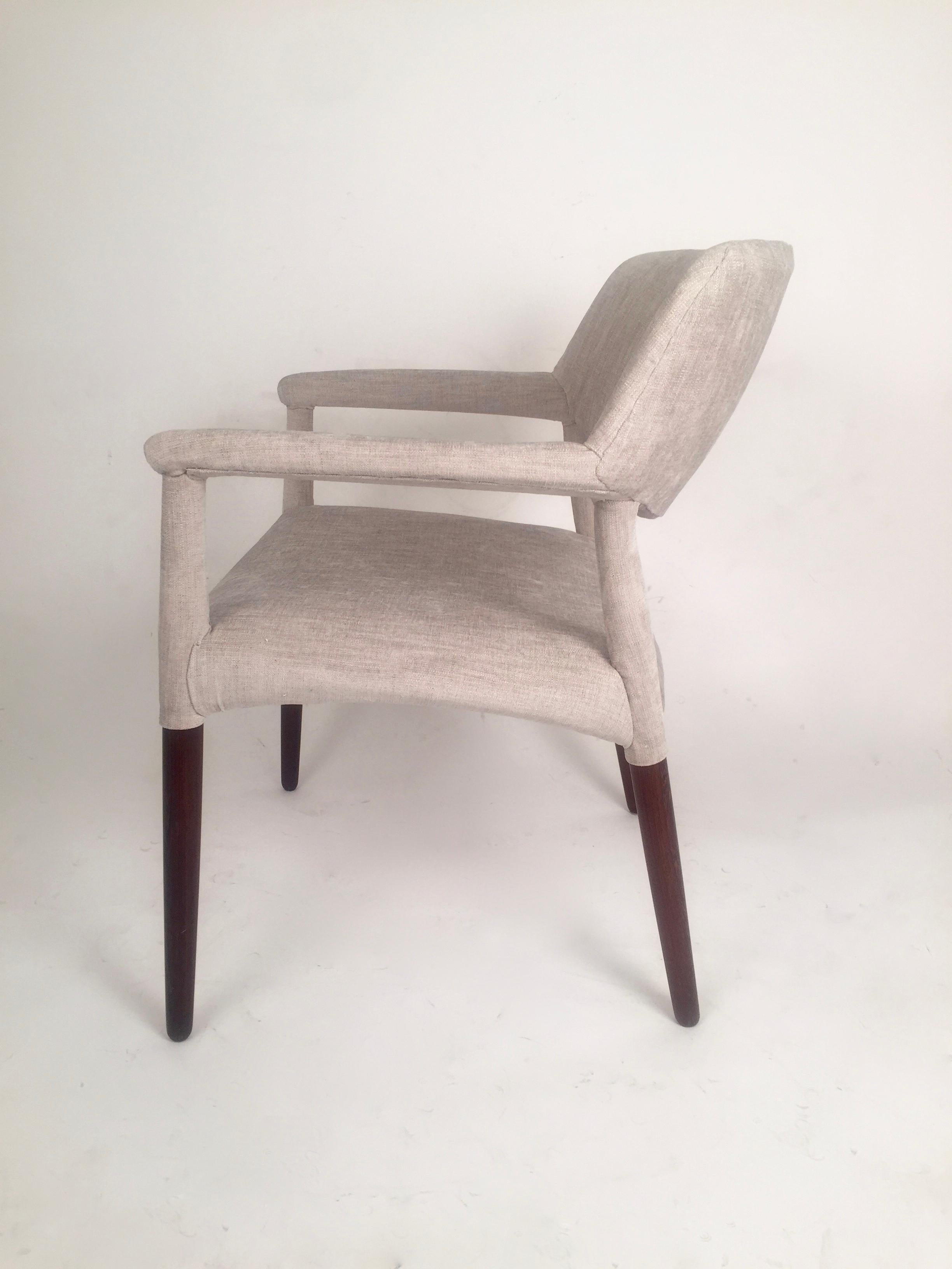 A Larsen and Madsen XXL armchair. Wenge frame. 1964 Design and later reupholstered in light gray velvet. Excellent condition..