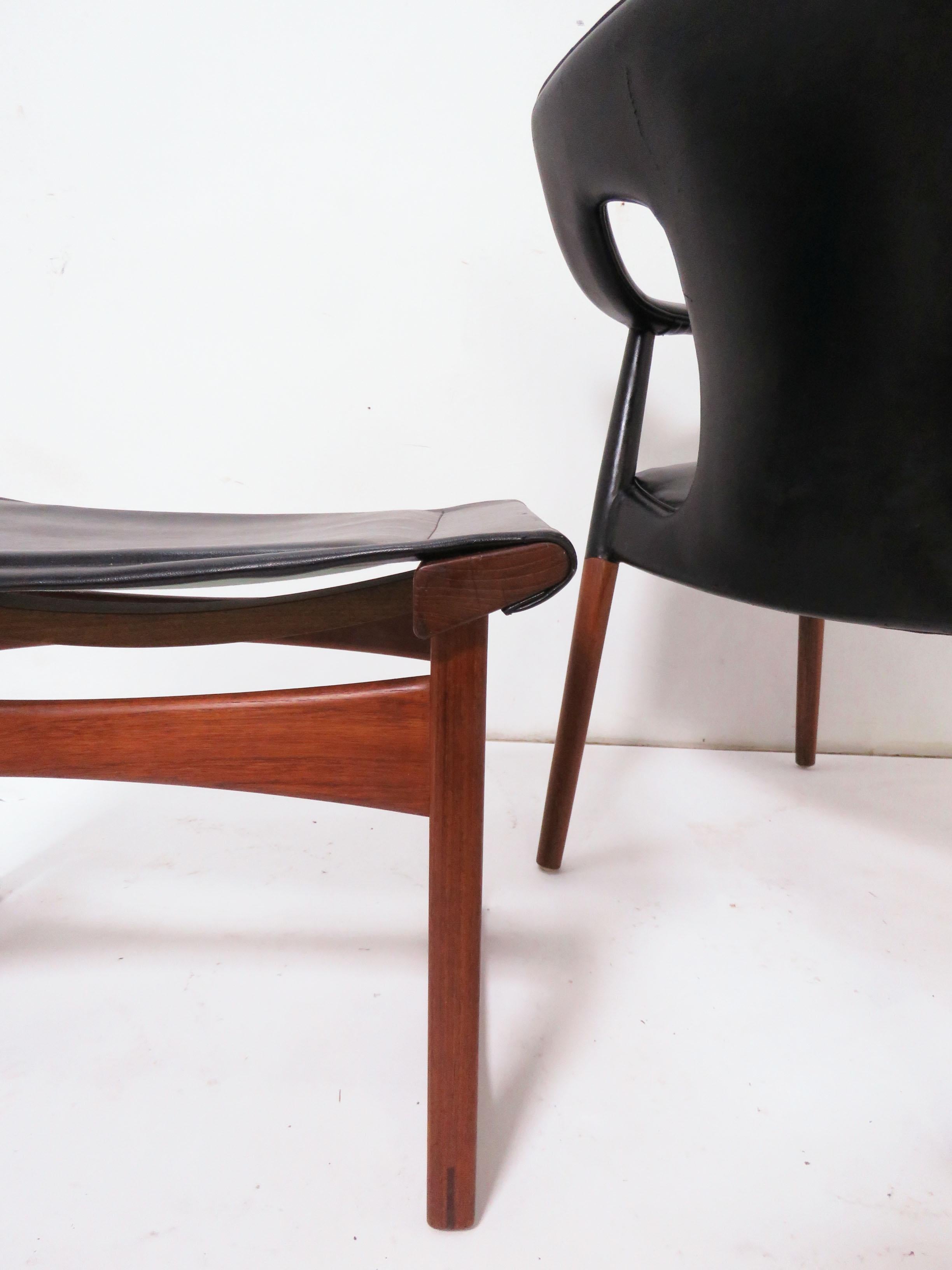 Ensemble chaise longue et repose-pieds danois en teck de Ejner Larsen et A. Bender Madsen en vente 2