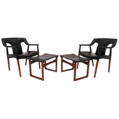 Ejner Larsen and A. Bender Madsen Danish Teak Lounge Chair and Ottoman Set