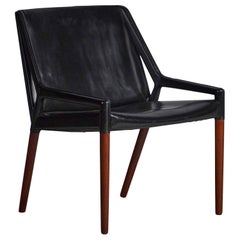 Ejner Larsen, Axel Bender Madsen, Rare Lounge Chair, Teak, Leather, 1951 Denmark
