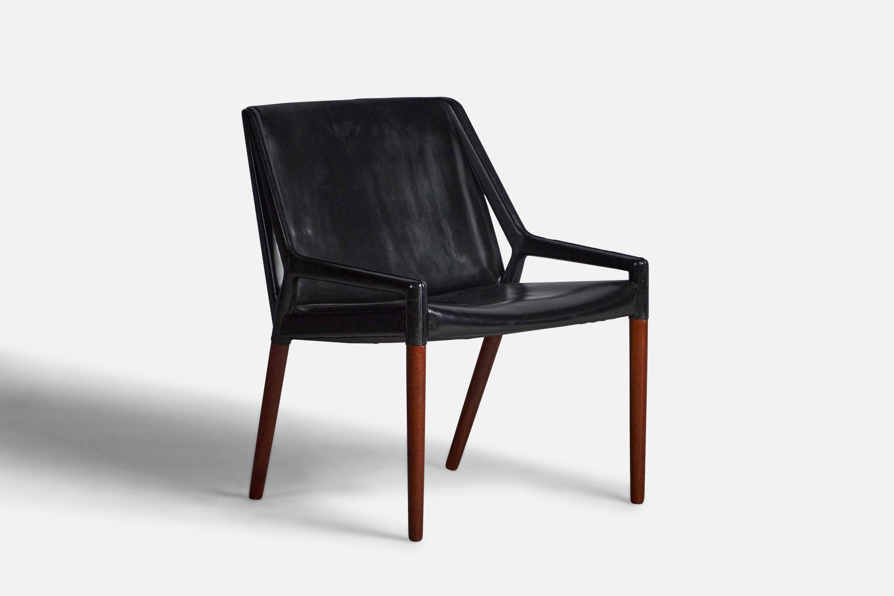 Ejner Larsen, Axel Bender Madsen, Rare Lounge Chair, Teak, Leather, 1951 Denmark For Sale